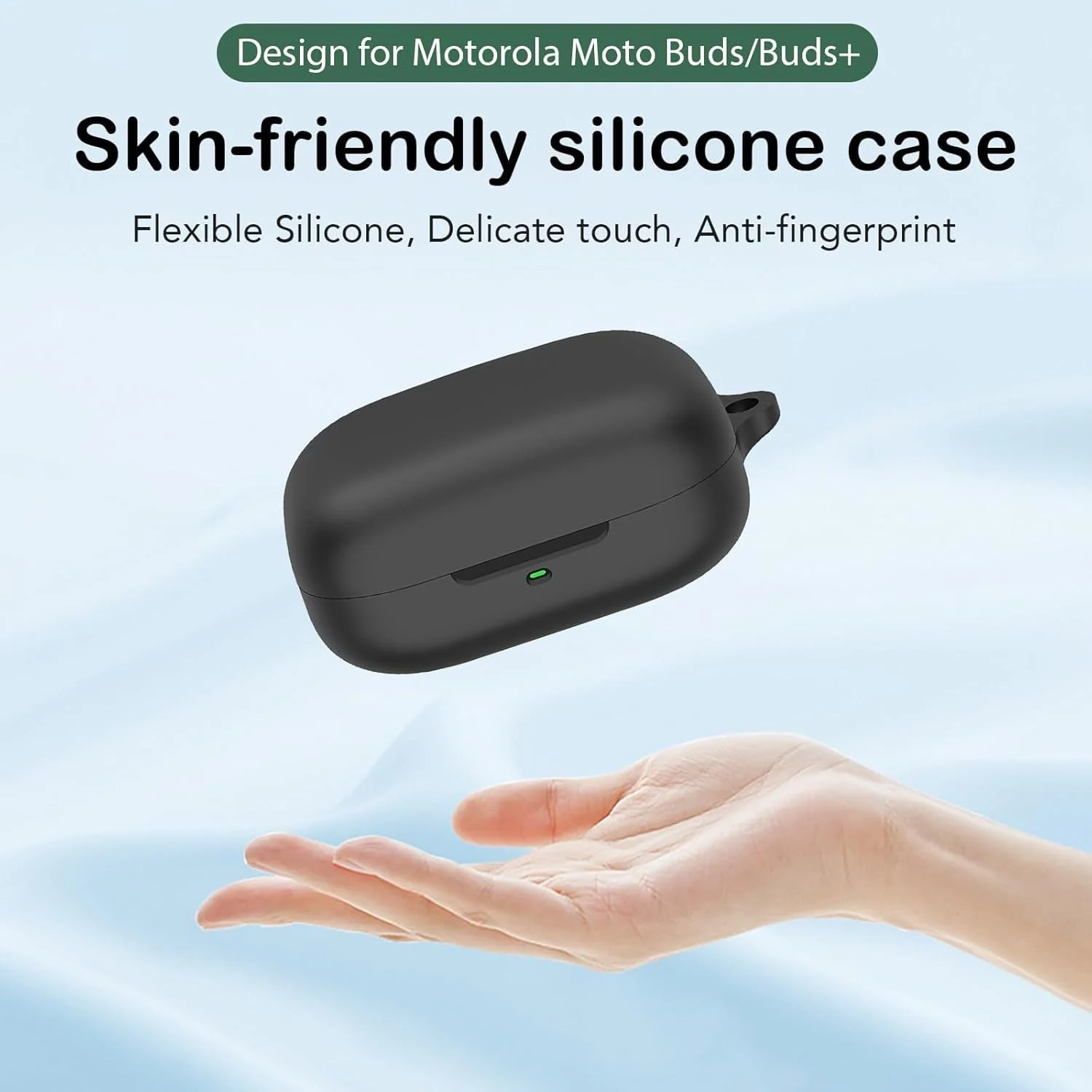 DL3 Mobilak Compatible with Motorola Moto Buds/Moto Buds Buds+ Case Cover, Soft Silicone Shockproof Protective Case Wireless Earbuds with Carabiner, Front LED Visible - Black