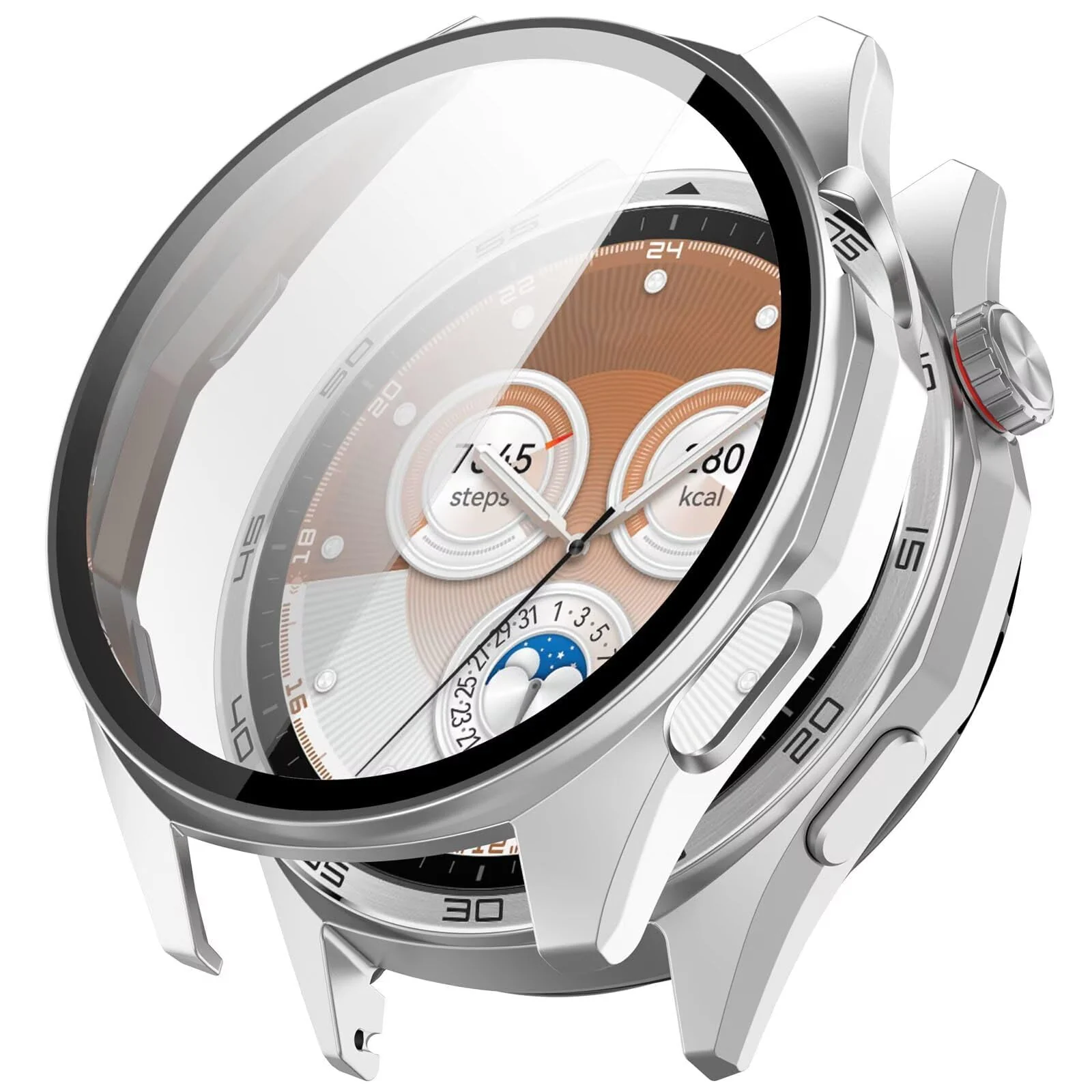 DL3 MOBILAK Full-Coverage Watch Case with Tempered Glass for Huawei Watch GT 7 46 mm / GT 6 46 mm, Silver