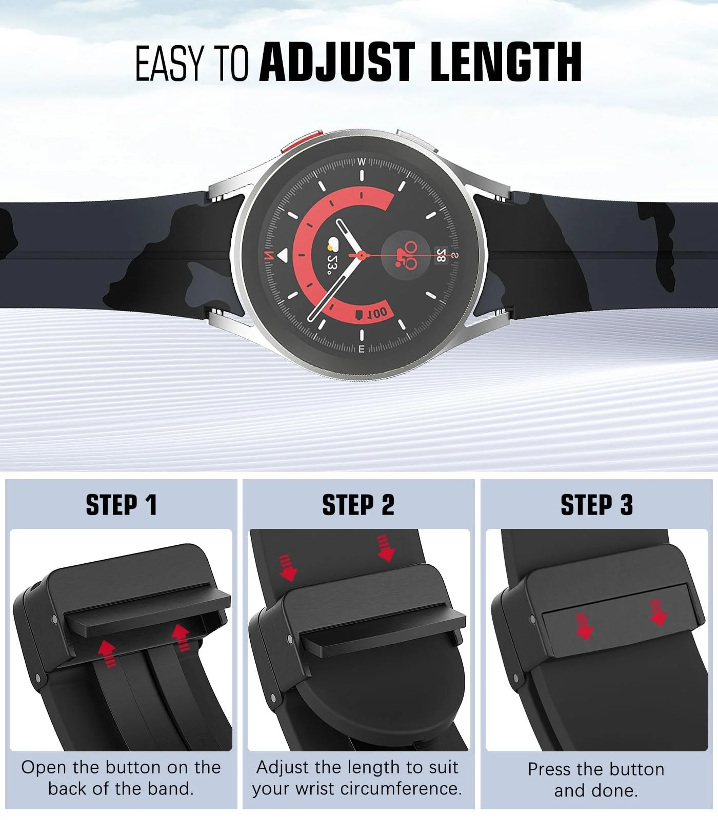 DL3 Mobilak Strap Compatible with Samsung Galaxy Watch 7 FE 6 5 4 Strap 40mm 44mm/Watch 6 Classic 43mm 47mm/5 Pro 45mm/4 Classic 42mm 46mm, No Gap Magnetic Clasp Silicone Band - Camouflage Green