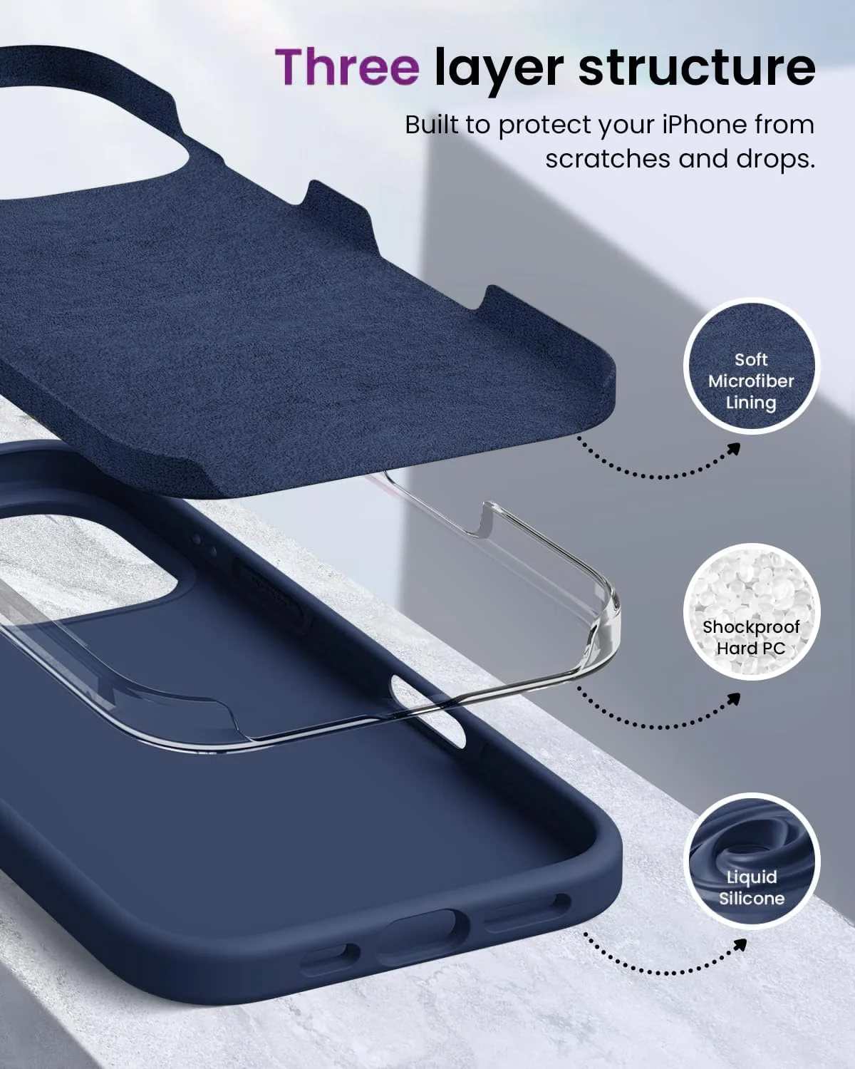 DL3 Mobilak Liquid Silicone Case for iPhone 16 Pro 6.3-inch, Supports wireless charging, Shock-absorbing protection, Scratch-resistant surface - Blue 2