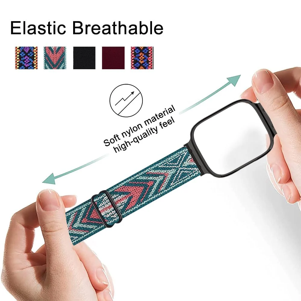 DL3 Mobilak Nylon Strap For Xiaomi Redmi Watch 3 Active/Redmi Watch 3 Lite, Soft Elastic Nylon Straps, Adjustable Stretchy Sports Replacement Bracelets Wristbands for Women Men - Green Arrow