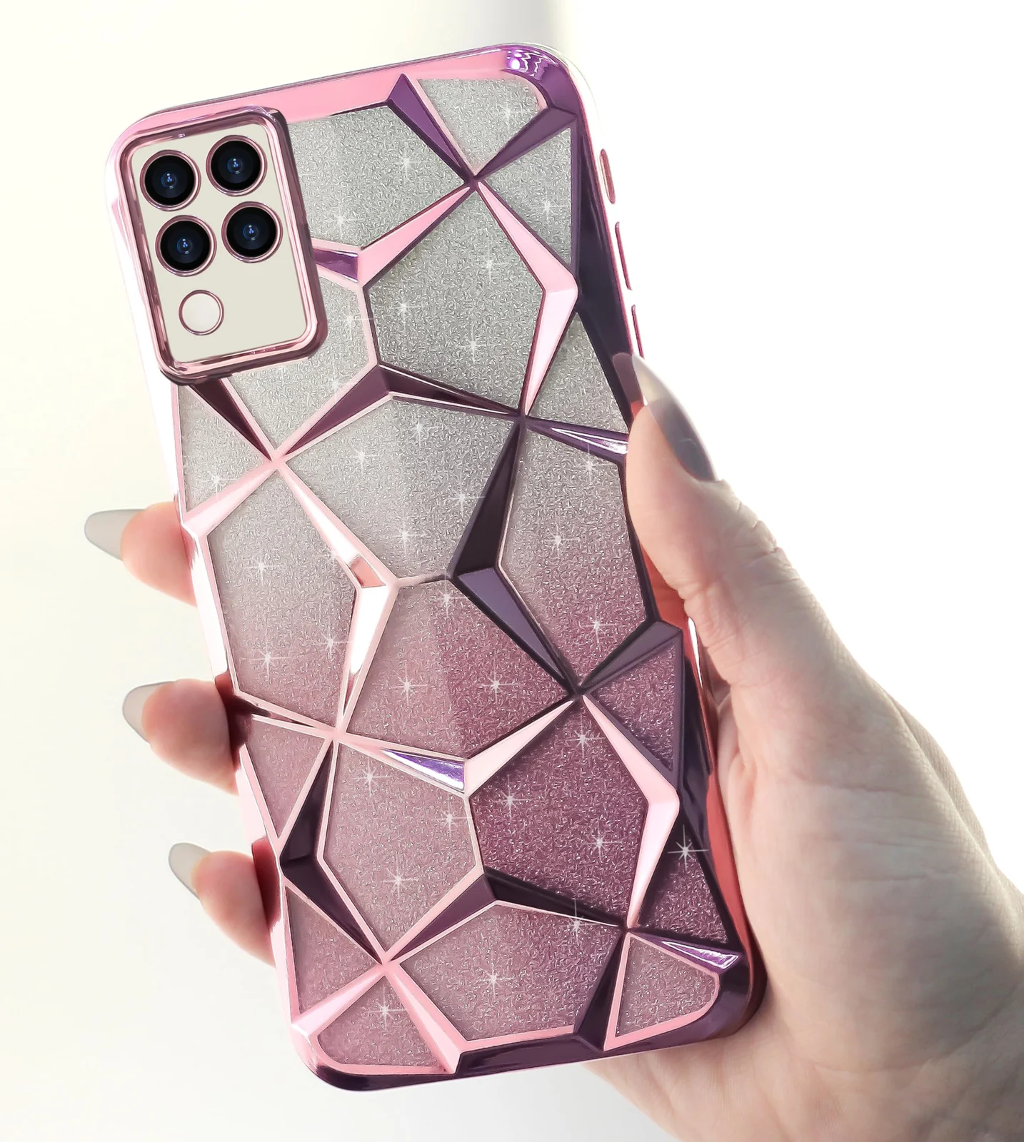 DL3 Mobilak Glitter Protective Case for Samsung Galaxy A12 / M12, Supports wireless charging, Camera protection, Shock-absorbing protection - Pink