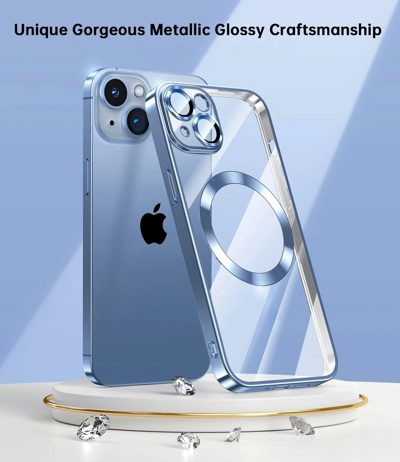 DL3 Mobilak Clear TPU Case with Electroplated Edges for iPhone 14 with Camera Protection and Anti-Yellowing Design - Sierra Blue
