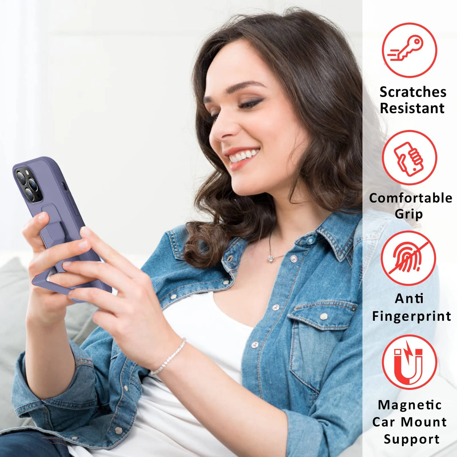 DL3 Mobilak Silicone Protective Case with Magnetic Vertical and Horizontal Kickstand for iPhone 11 Pro Max (6.5 Inch) - Lavender Purple