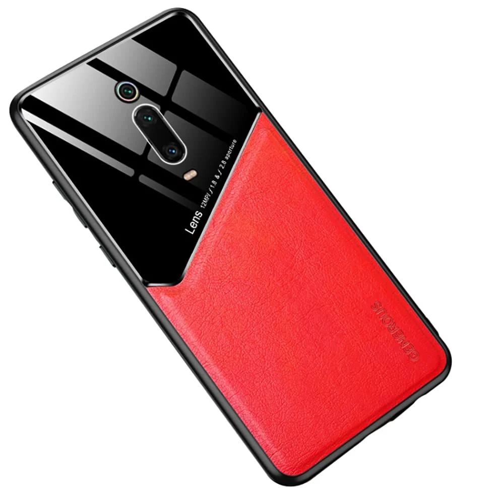 DL3 Mobilak Faux Leather and Plexiglass Protective Case with TPU Frame and Magnetic Car-Mount Support for Xiaomi Mi 9T / Mi9T Pro / Redmi K20 / RedmiK20 Pro - Red