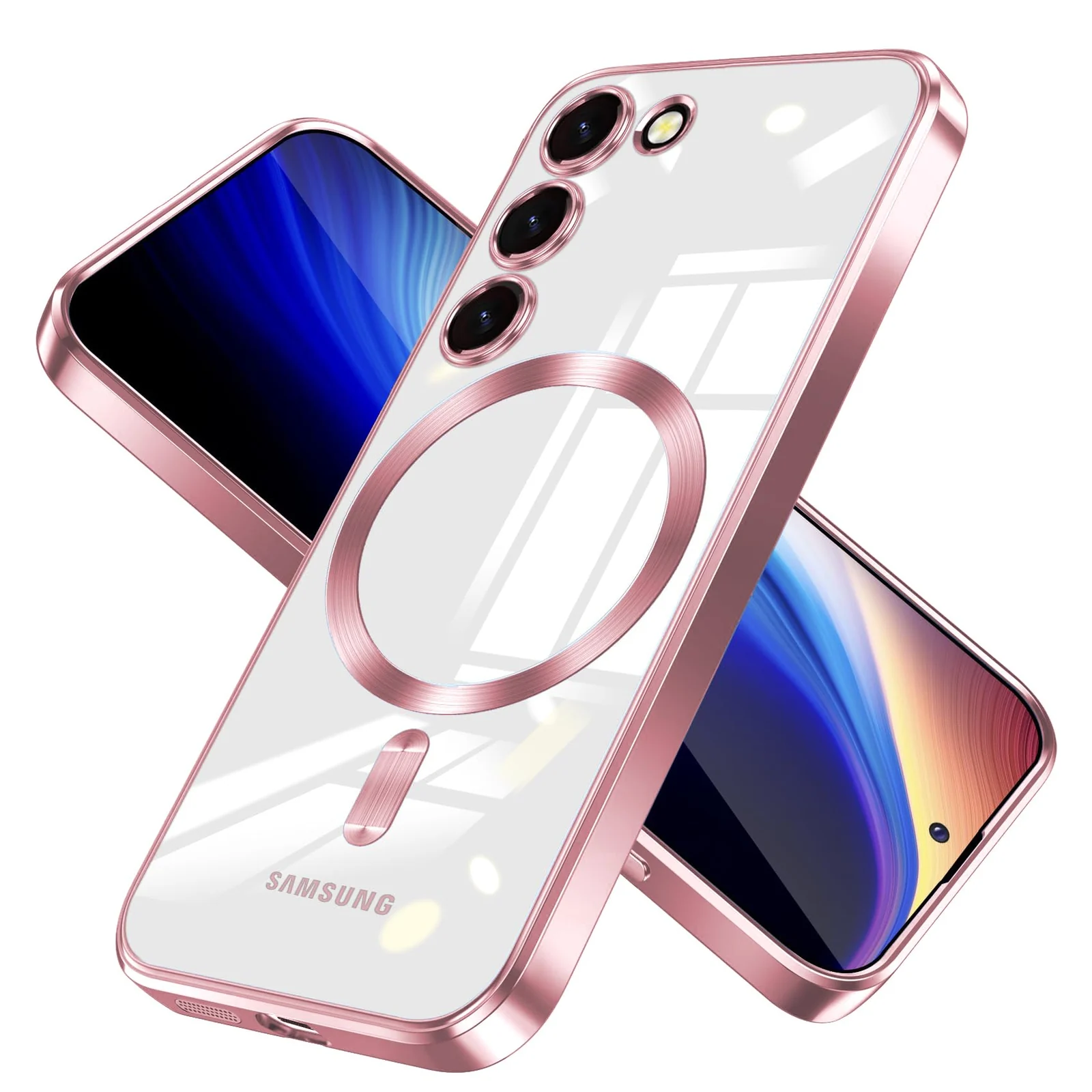 DL3 Mobilak Case For Samsung Galaxy S23 MagSafe with Camera Lens Protector, Magnetic Clear Case Full Protection Plating Anti-Scratch Slim Thin Case Cover - Rose Gold