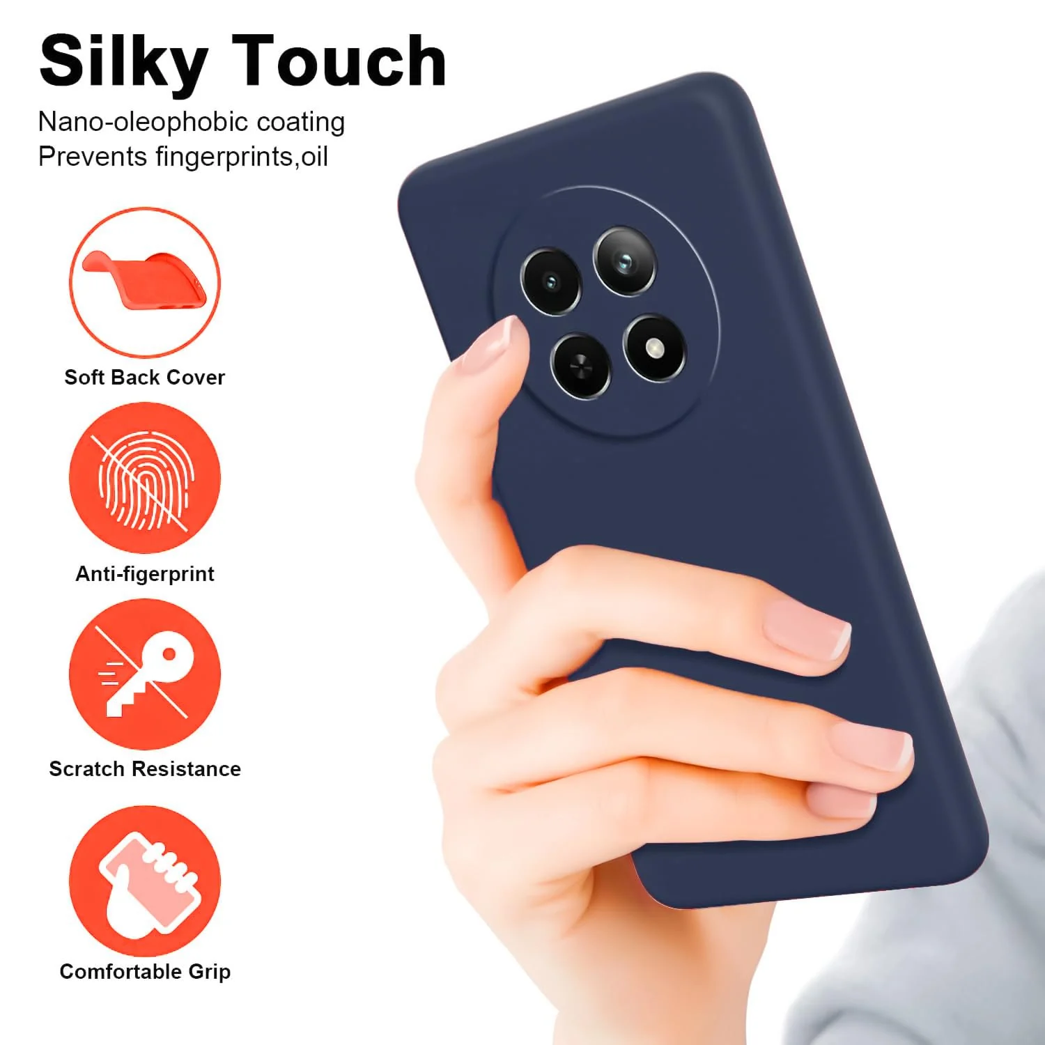 DL3 Mobilak realme 13 5G/realme 12 5G/realme 12X 5G Case, Soft Flexible Liquid Silicone Gel Rubber Bumper Cover, Full Body Shockproof Protective Phone Case - Dark Blue
