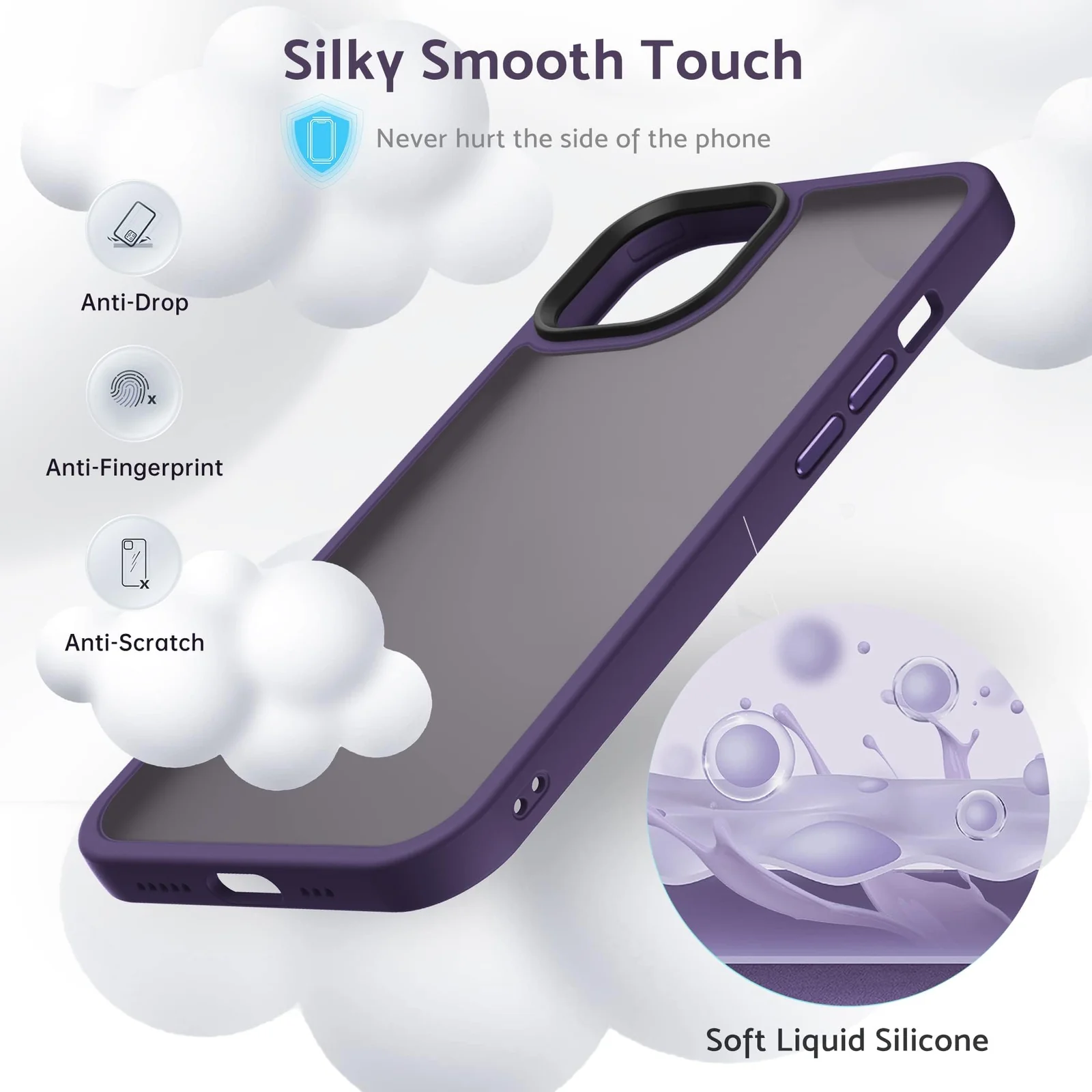 DL3 Mobilak Matte Protective Case for iPhone 15 Plus / iPhone 14 Plus with Camera Protection and Shockproof Design - Deep Purple