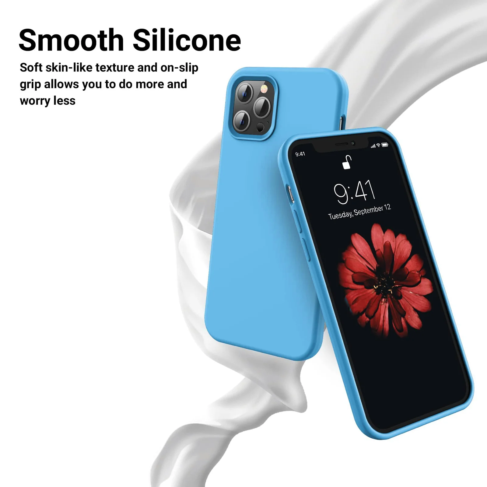 DL3 Mobilak Liquid Silicone Case for iPhone 12 Pro Max (6.7 Inch), Shock-absorbing protection, Scratch-resistant surface, Soft microfiber lining - Sky Blue