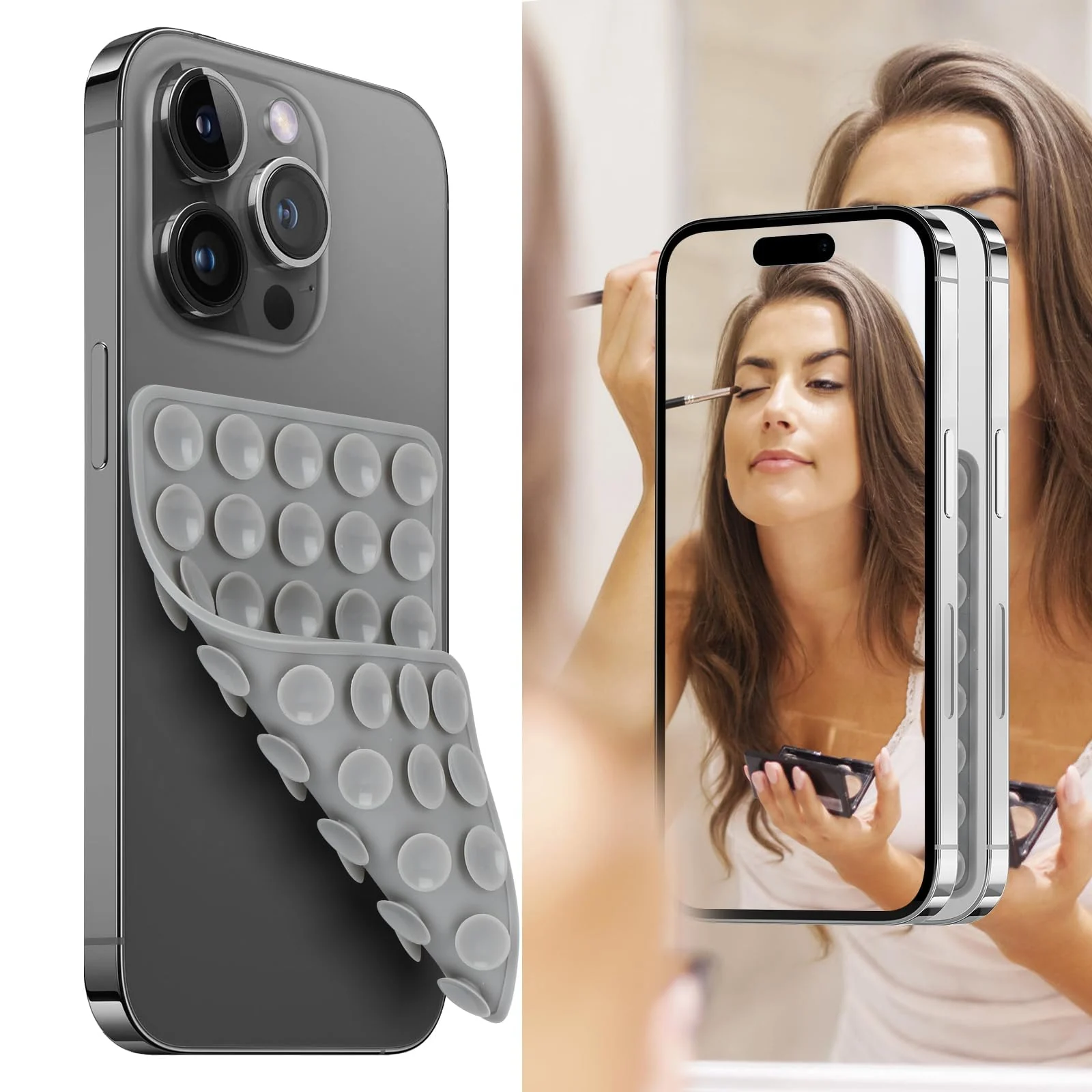 DL3 Mobilak Silicone Suction Cup Phone Mount for iPhone and Android, Double-sided suction design, Hands-free phone support, Strong suction grip - gray