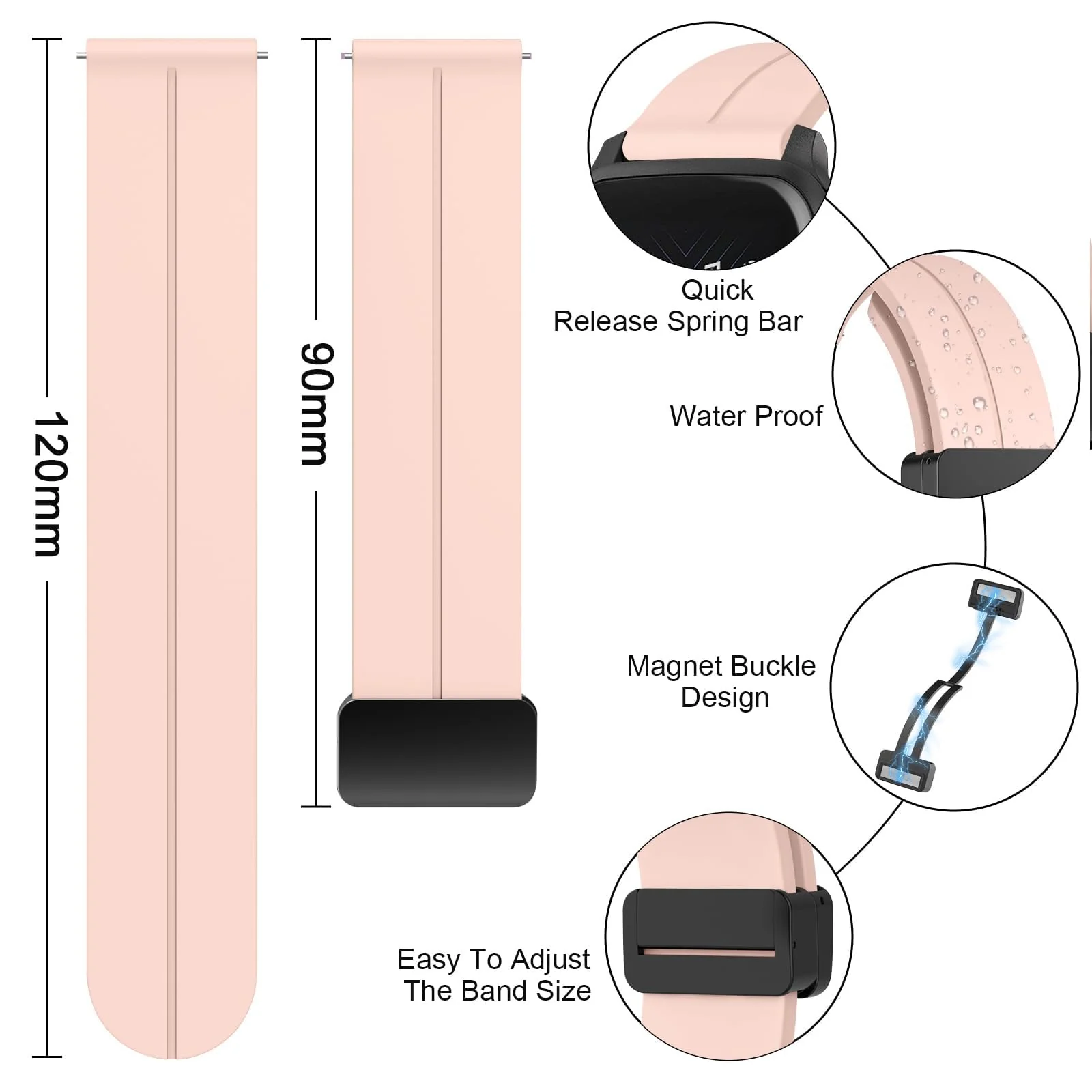 DL3 Mobilak Silicone Band Magnetic Clasp 22MM Strap For Samsung Galaxy Watch 3 45mm/Watch 46mm/Gear S3/Huawei watch GT3 GT4 46MM/Watch 3&4/3&4 Pro/GT2E/GT2 Pro/GT GT2 46MM/Amazfit GTR 2 (Sand) - Pink Sand