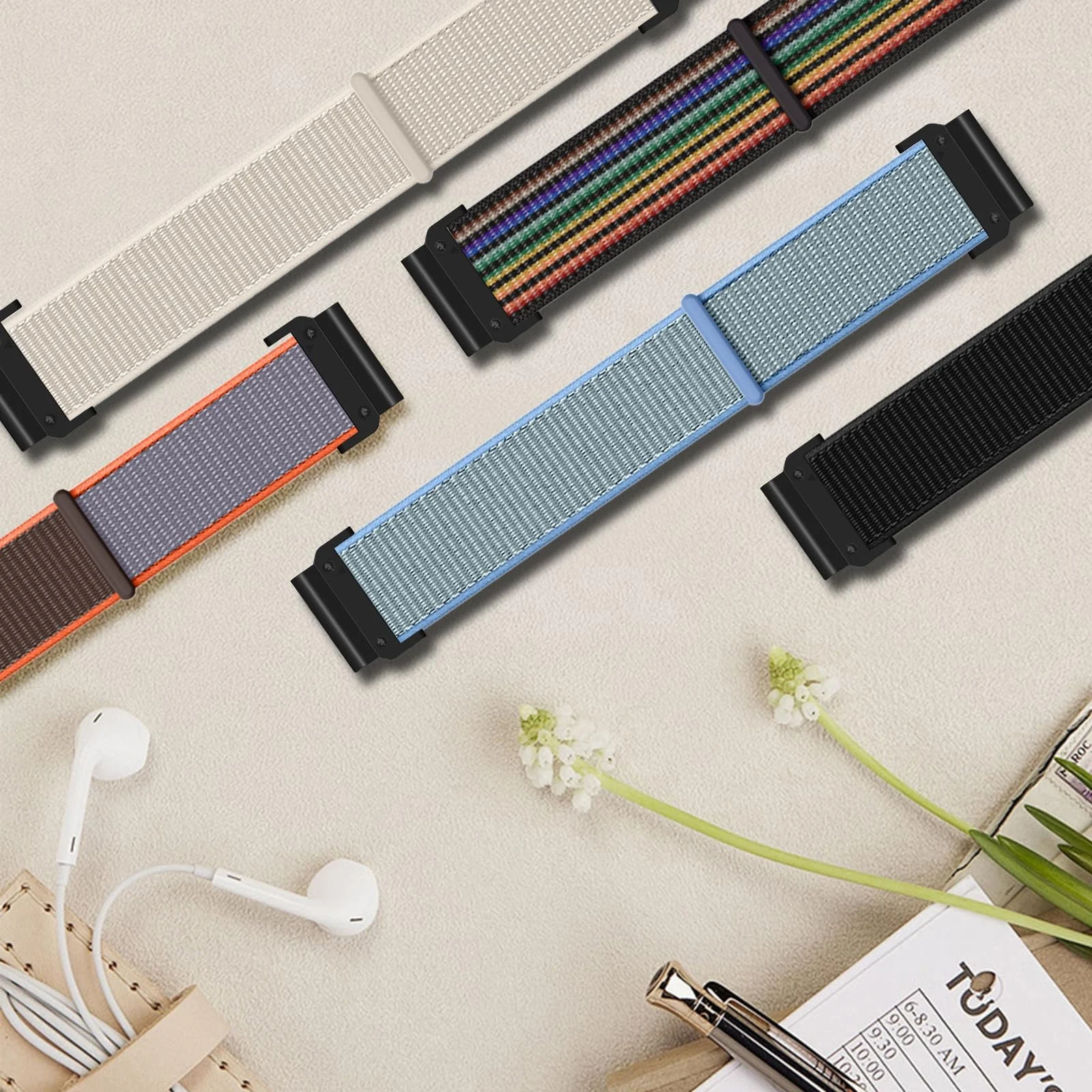 DL3 MOBILAK Elastic Nylon Watch Strap for Huawei Watch Fit 3 / Fit 4 / Fit 4 Pro / Fit 5 / Fit 5 Pro, Gray*Orange