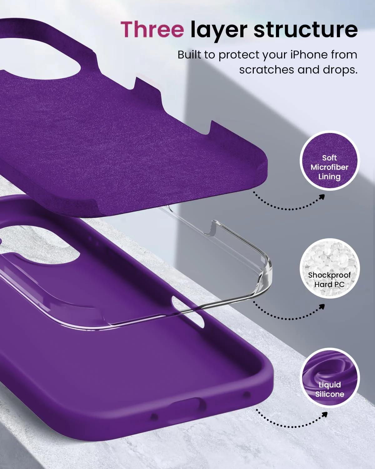 DL3 Mobilak Liquid Silicone Protective Case with Soft Microfiber Lining for iPhone 16 - Purple