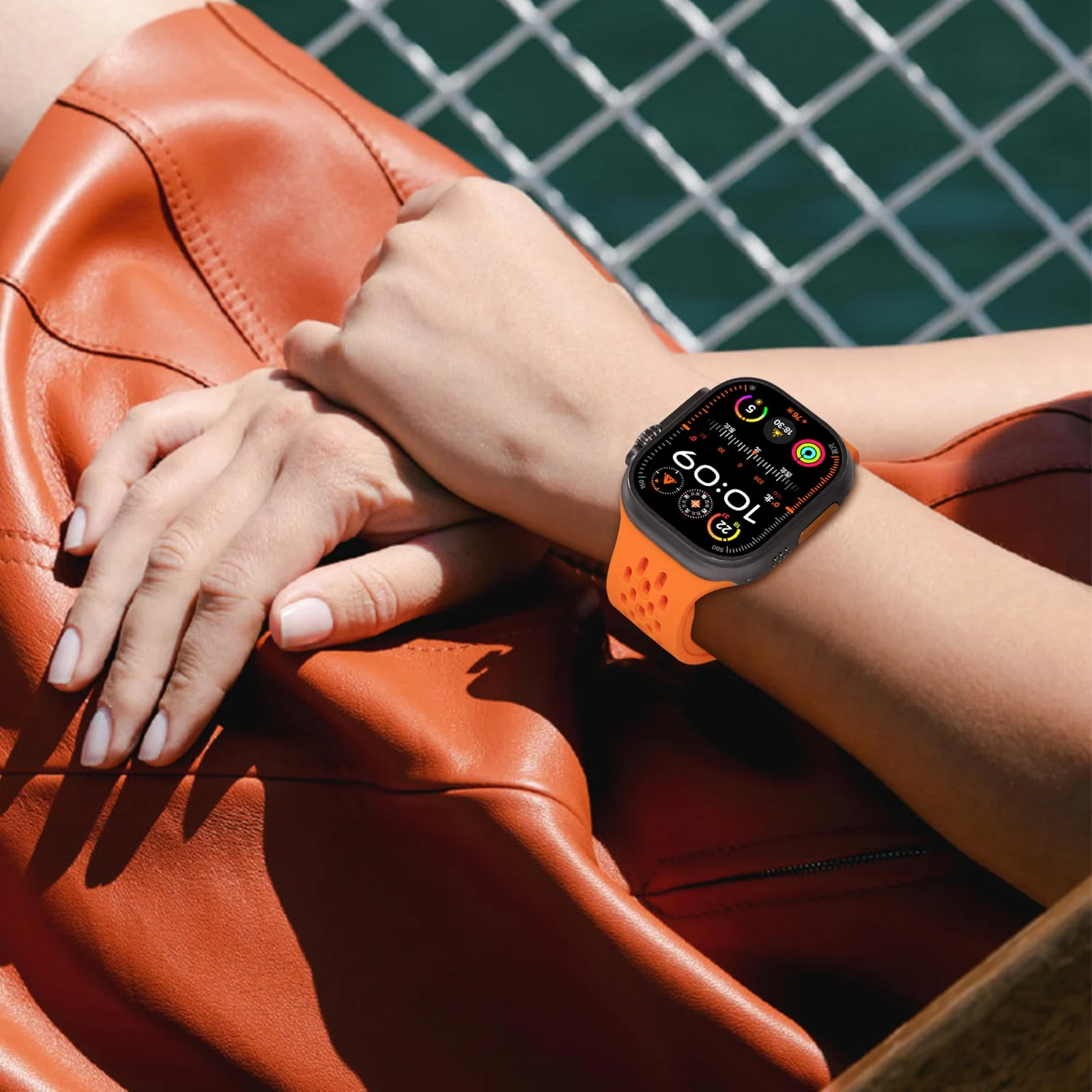 DL3 Mobilak Breathable Sport Band Compatible with Apple Watch 49mm 46mm 45mm 44mm 42mm, Soft Silicone Replacement Strap for iWatch Series 11 10 9 8 7 6 5 4 SE3 SE2 SE Ultra 3 2 1 - Orange