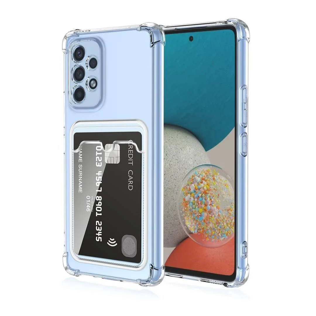 DL3 Mobilak Samsung Galaxy A32 4G Case Clear Card Holder Back Wallet Crystal Transparent Soft TPU Shockproof Bumper Corner Drop Protection Phone Case Cover With Camera Lens Protection - Transparent