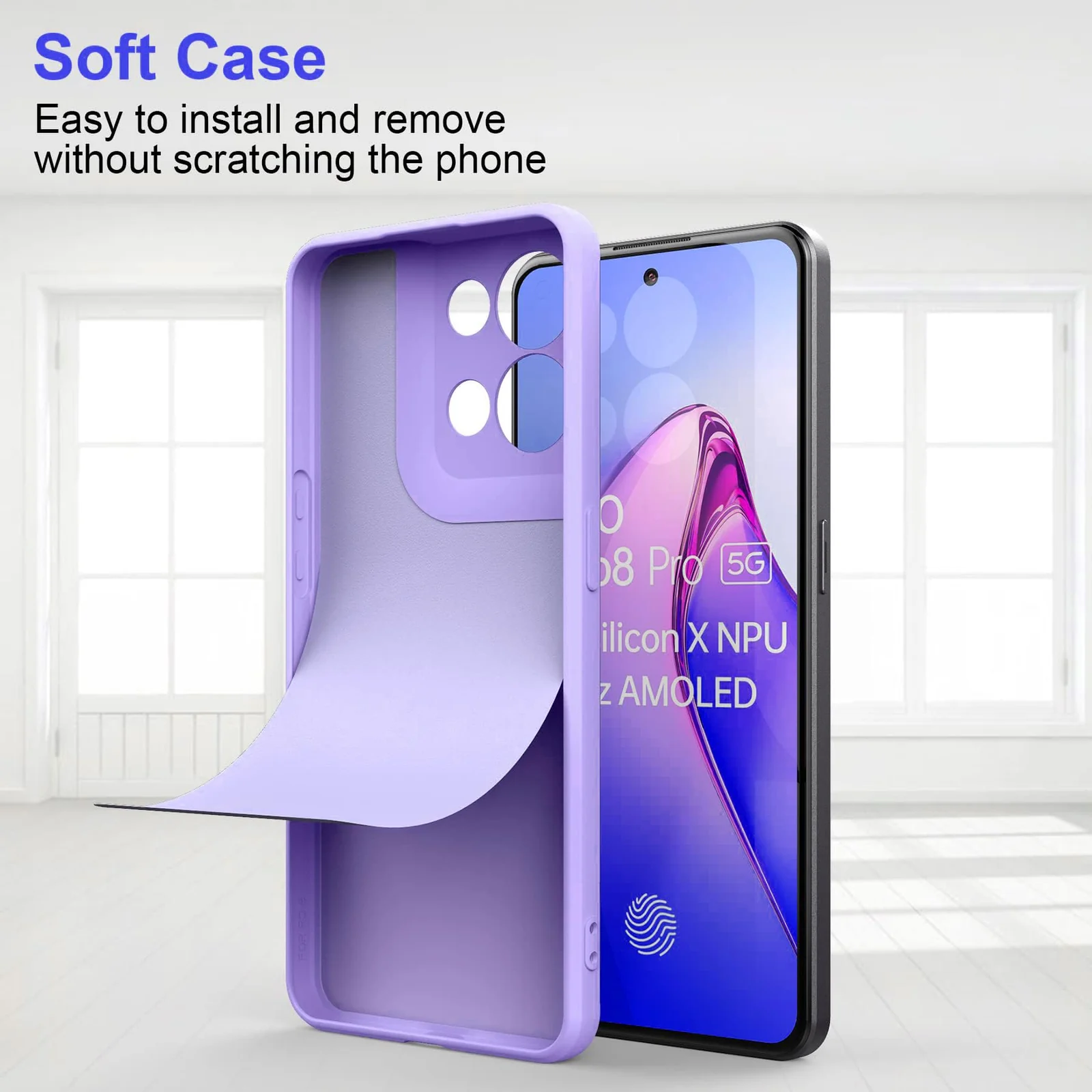 DL3 Mobilak Soft Silicone Protective Case for OPPO Reno 8 5G with Microfiber Lining and Shockproof Design - Lavender