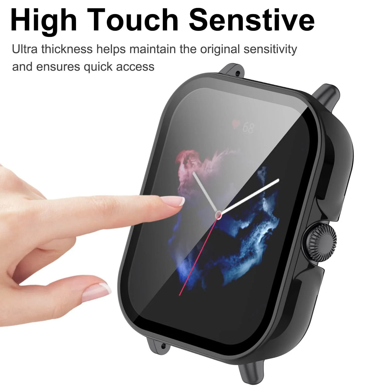 DL3 Mobilak Protective Case For Amazfit GTS 3, 9H Hardness PC Case Bumper Full Slim Protective Cover with Built-in Tempered Glass Screen Protector For Amazfit GTS3 - Black