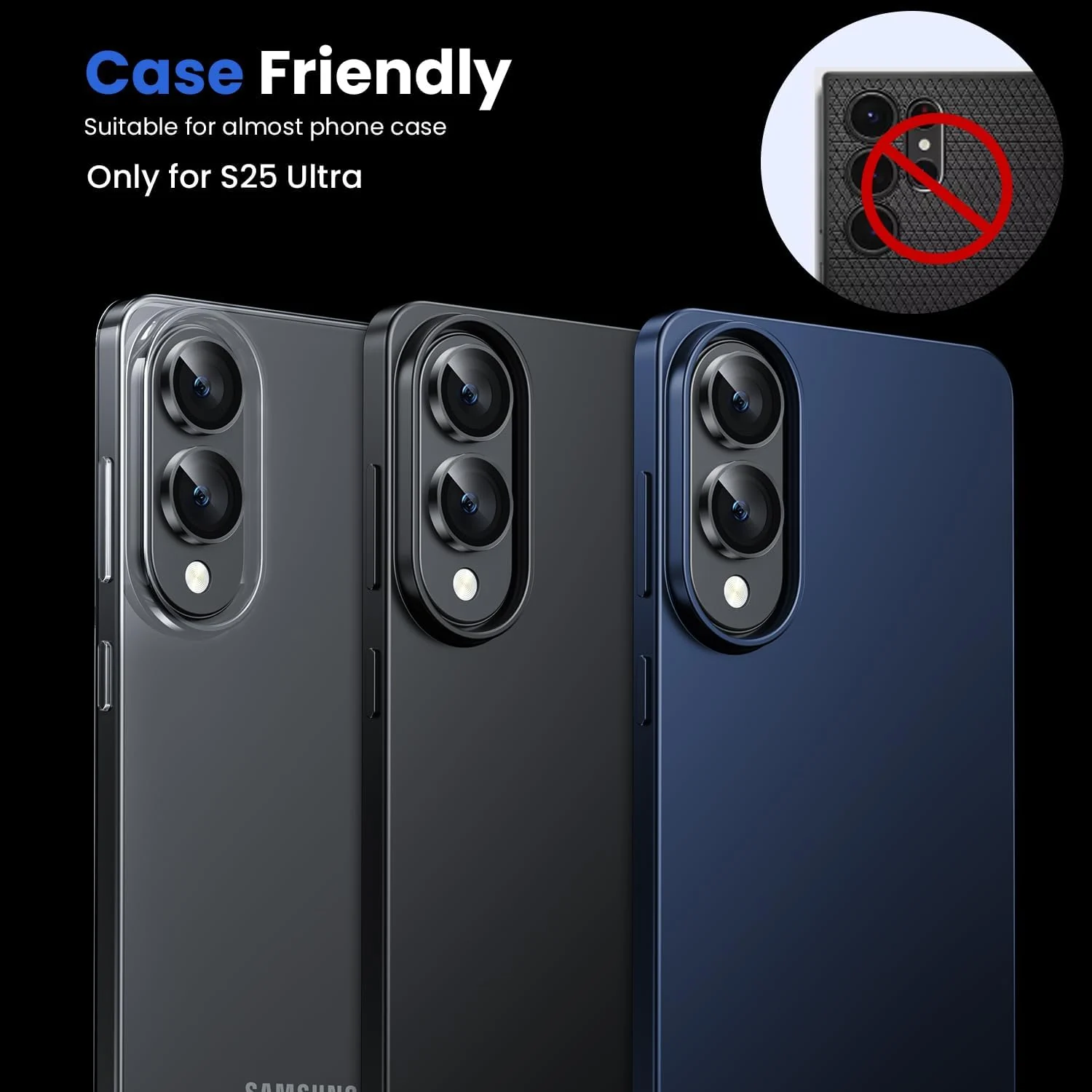 DL3 Mobilak Camera Lens Protector for Samsung Galaxy S25 Edge Accessories, 9H Tempered Glass Metal Individual Ring Camera Cover Screen Protector, Case Friendly, Anti Scratch - Black
