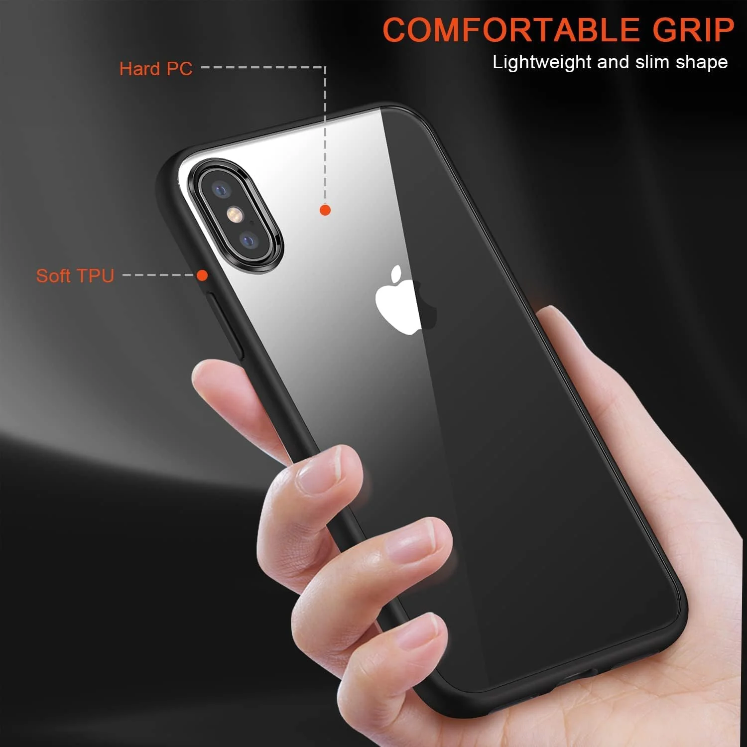DL3 Mobilak Case Compatible With iPhone X/iPhone XS, Clear Case Shockproof Hard PC +Soft Silicone [Not Yellowing] Transparent Protective Slim Case Phone - Black - A. Black