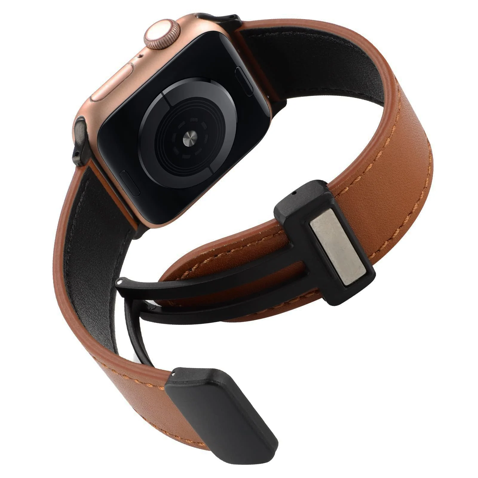 DL3 Mobilak Leather Bands Compatible with Apple Watch Band 49mm 45mm 44mm 42mm, Leather Magnetic Buckle Design Strap For iWatch Ultra Ultra 2 SE Series 9 8 7 6 5 4 3 2 1 Wristband For Men Women - Black