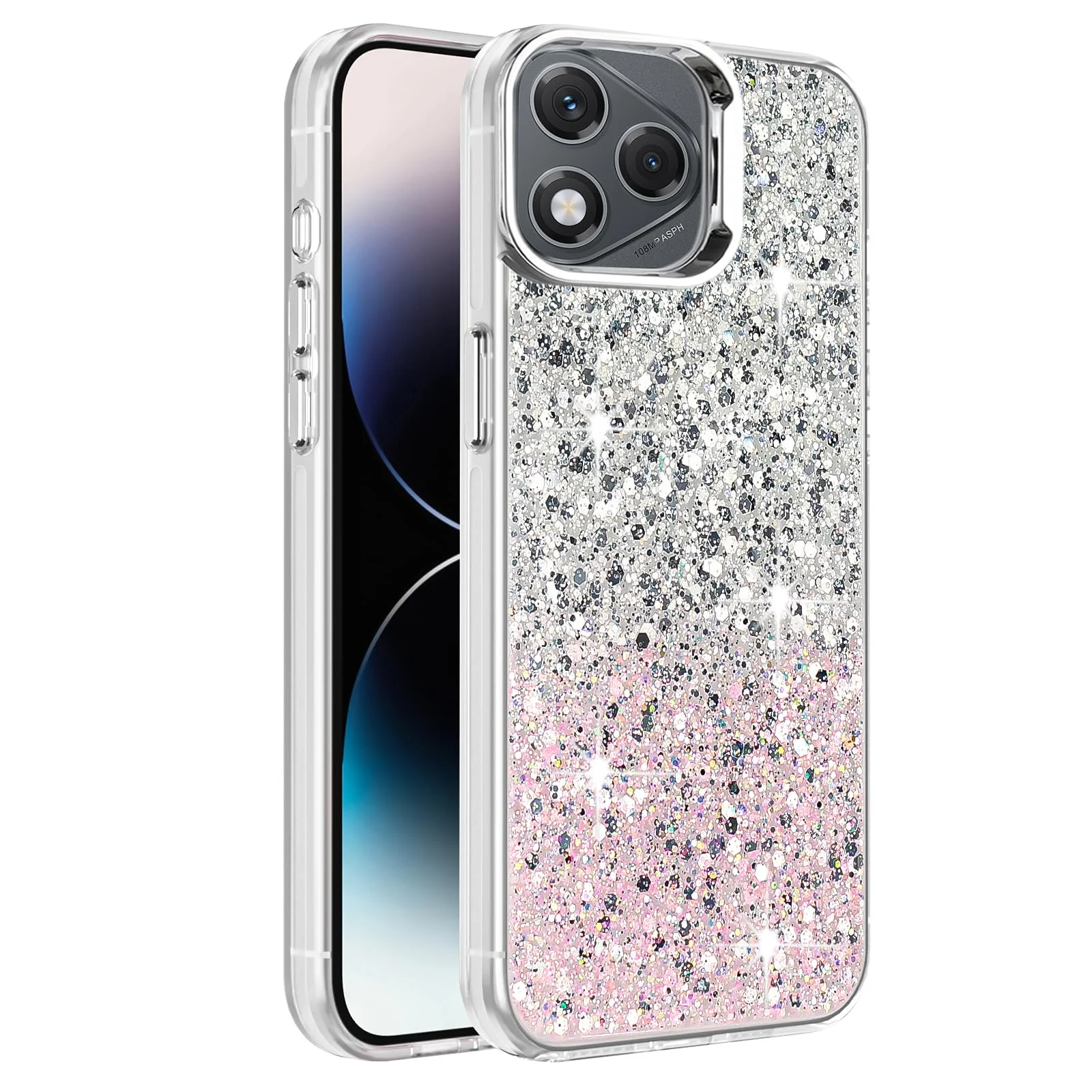 DL3 Mobilak Glitter Protective Case with Camera Protection for Honor 400 Lite - White Pink