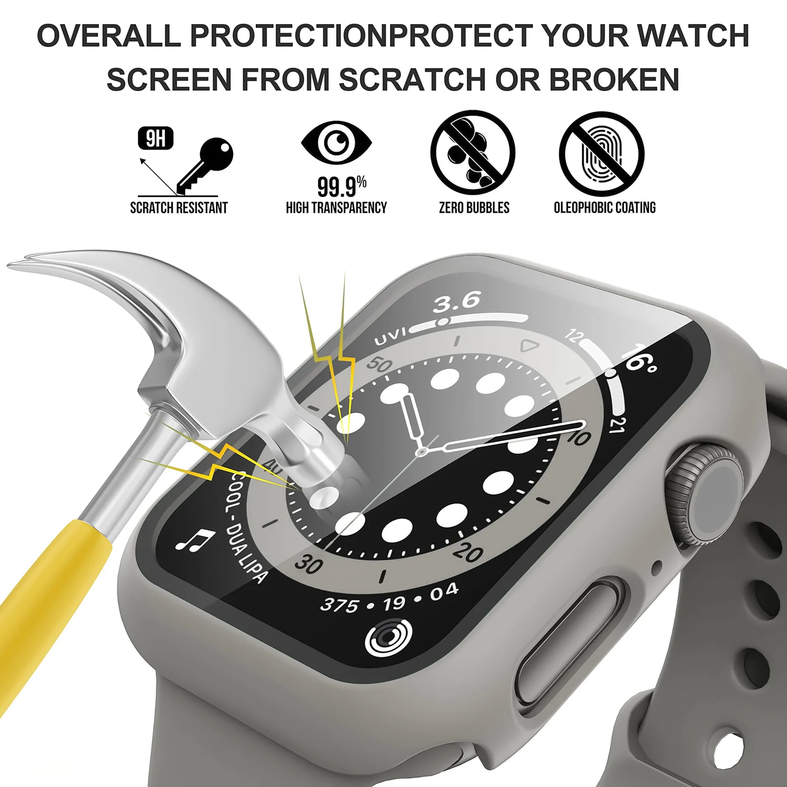 DL3 Mobilak Hard Case Designed for Apple Watch Series 9/8/7 45mm, Built-in 9H [HD Clear] Tempered Glass Screen Protector, [Full Protection] Slim Cover for iWatchSeries 9/8/7 45mm - Gray