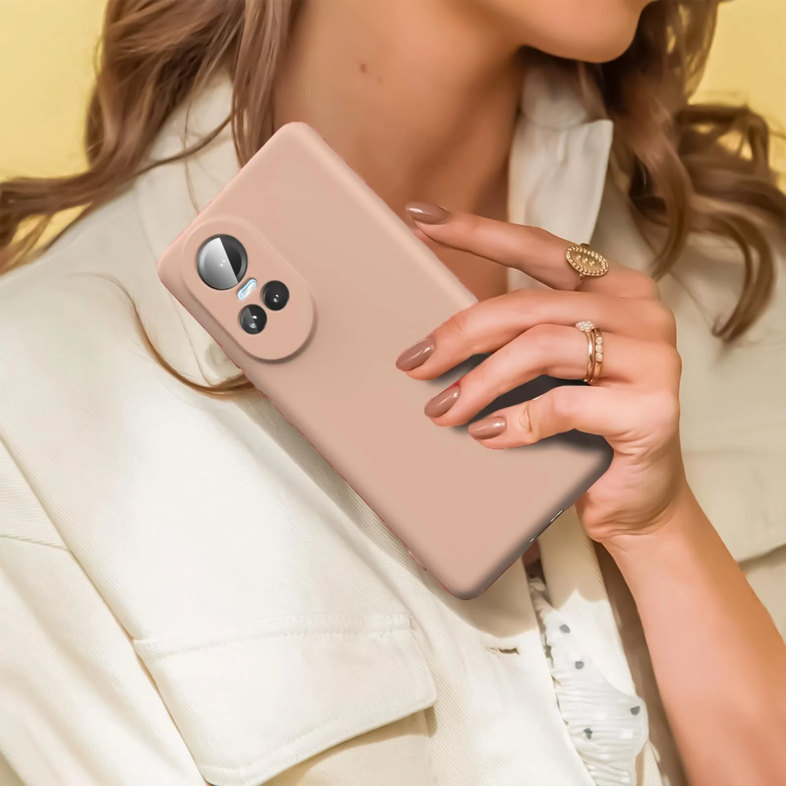 DL3 Mobilak Liquid Silicone Protective Case with Soft Microfiber Lining with Full Camera Protection for OPPO Reno 10 5G / OPPO Reno 10 Pro 5G - Light Orange