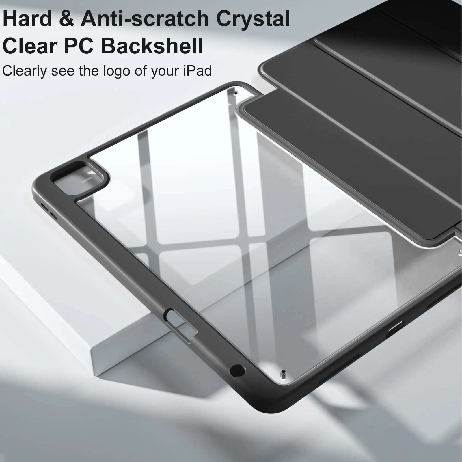 DL3 Mobilak for iPad Pro 12.9 Case 6th/5th/4th/3rd Generation 2022/2021/2020/2018, Clear Shockproof Back Cover Built-in Pencil Holder, Auto Sleep/Wake - Black