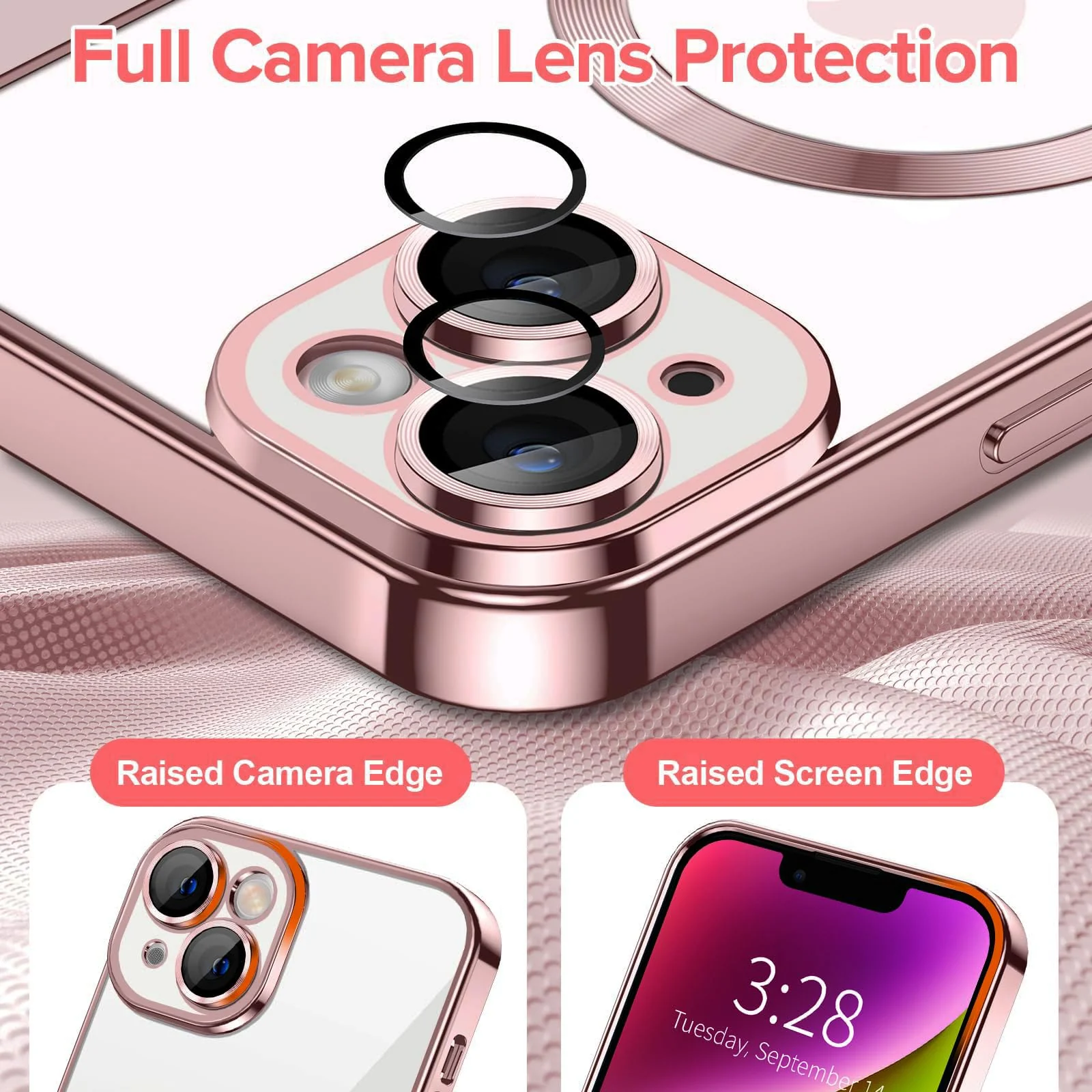 DL3 Mobilak Clear MagSafe-Compatible TPU Case and Camera Lens Protector for iPhone 13 (6.1 Inch) - Rose Gold