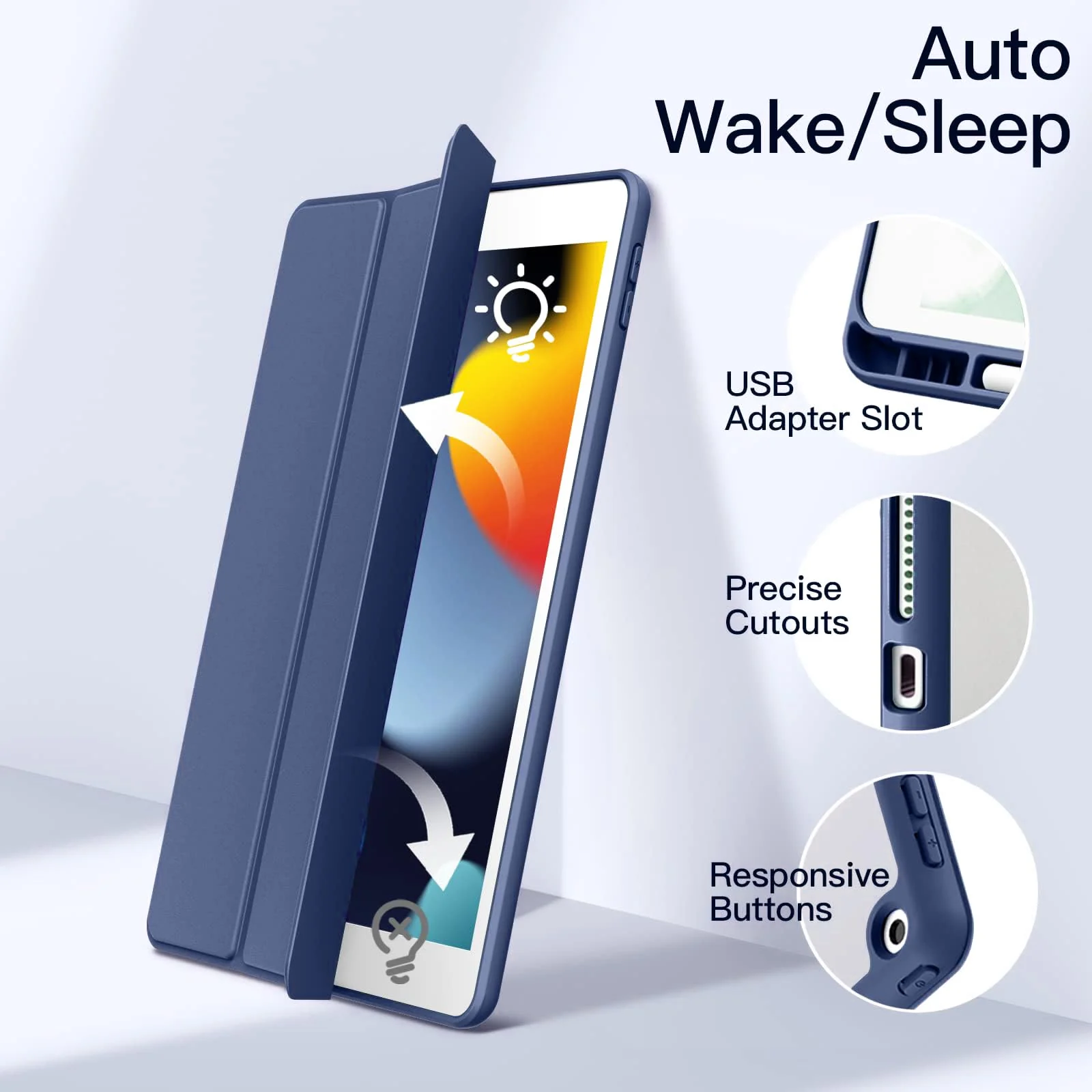 DL3 Mobilak Case for iPad 10.2-Inch (9th/8th/7th Generation, 2021/2020/2019), Clear Shockproof Back Cover Built-in Pencil Holder, Auto Sleep/Wake - Navy Blue
