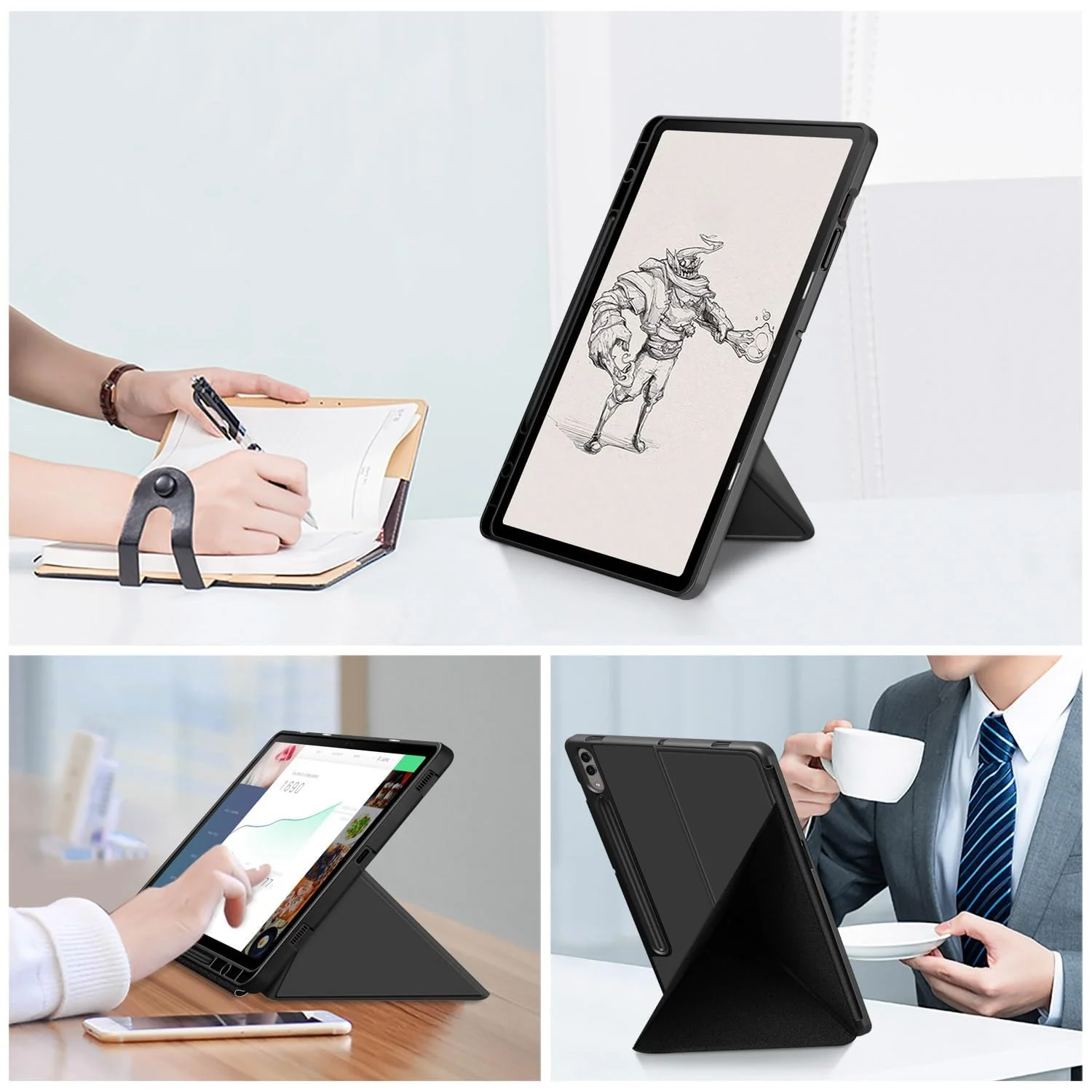 DL3 Mobilak For Samsung Galaxy Tab S8+ Plus 2022 / S7 FE 2021 / S7+ Plus 2020 12.4-Inch Case, Smart Stand, Pencil Holder, Shockproof Slim Lightweight Leather Cover, Modern Abstract Design - Black