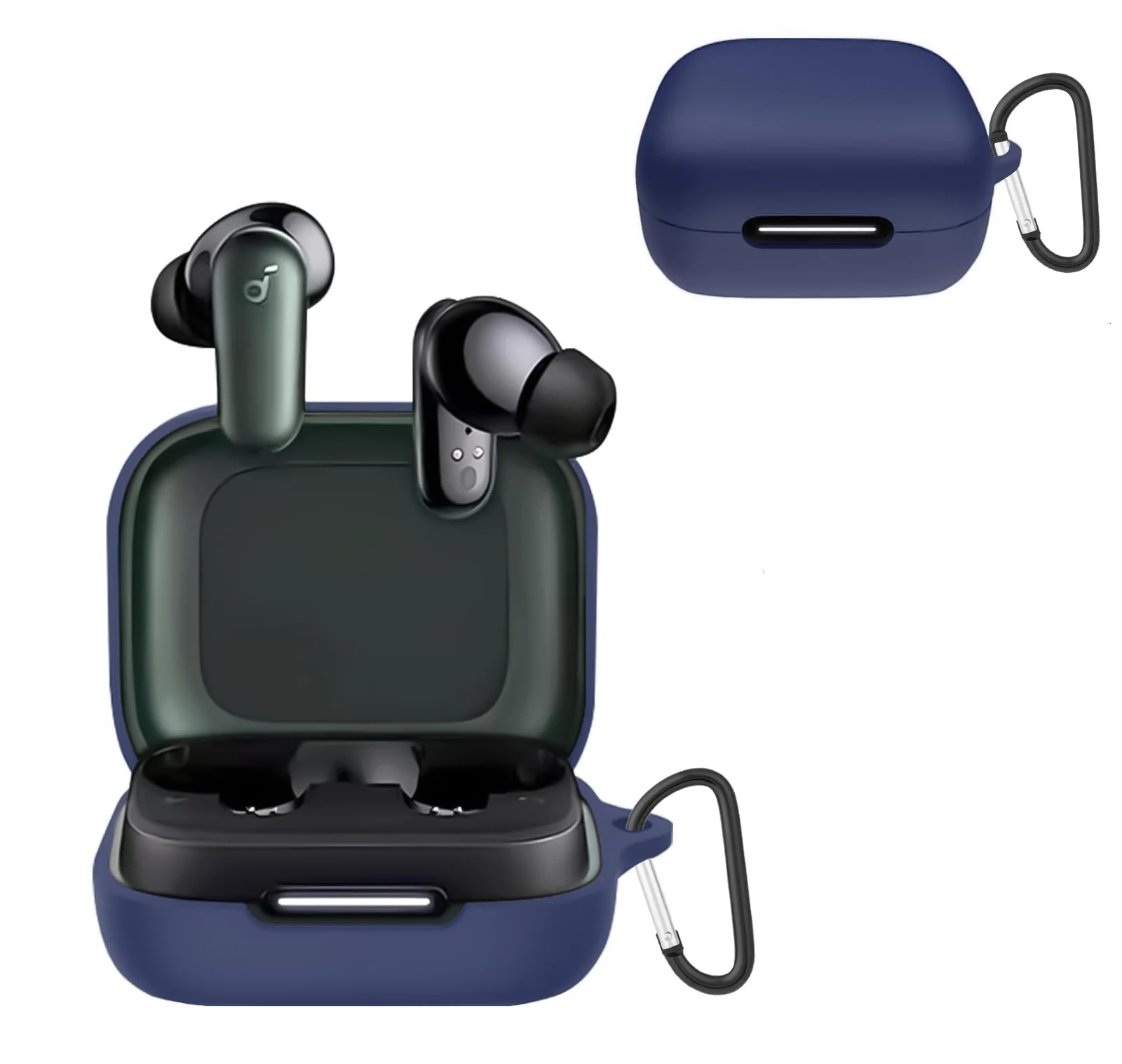 Dl3 Mobilak Compatible with Anker Soundcore R50i NC/Anker P30i Case Cover, Soft Silicone Shockproof Protective Case Wireless Earbuds with Carabiner, Front LED Visible (Black)