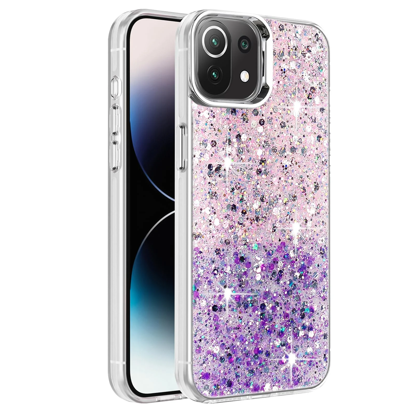 DL3 Mobilak Glitter Protective Case for Xiaomi 11 Lite 5G NE / Xiaomi Mi 11 Lite (4G / 5G), Supports wireless charging, Camera protection, Shock-absorbing protection - Pink Purple