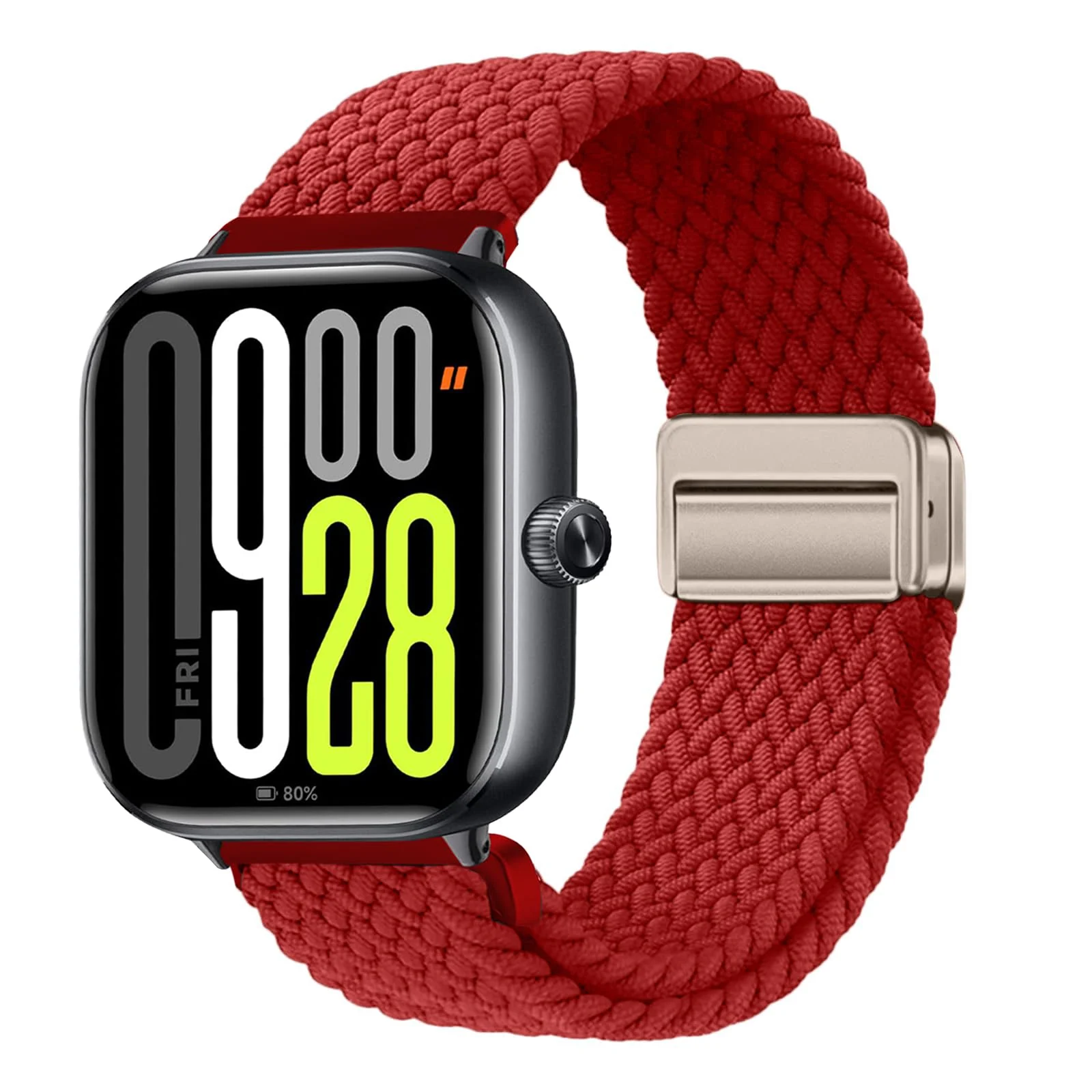 DL3 Mobilak Braided Bracelet Compatible with Redmi Watch 4/5 / 6 / Xiaomi Smart Band 8 Pro/Band 9 Pro, Nylon Magnetic Fabric Elastic Sport Nylon Replacement Strap for Men Women - Red