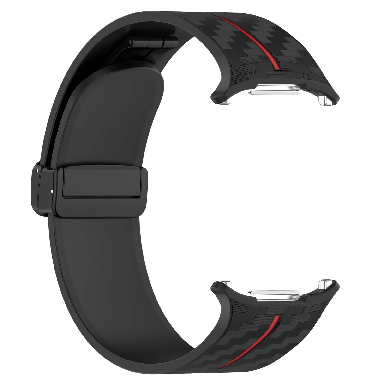 DL3 Mobilak Compatible for Samsung Galaxy Watch Ultra Band 47mm for Men Women, Soft Silicone Waterproof Sport Strap with Magnetic Clasp, Stylish Carbon Fiber Replacement Galaxy Watch 7 Ultra Bands - Black Red