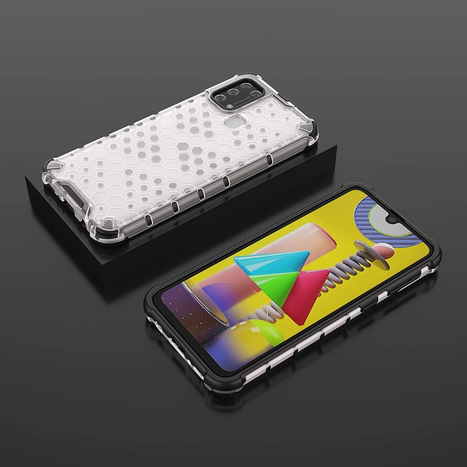 DL3 Mobilak Protective Case for Samsung Galaxy M31, [Honeycomb Design] Drop Protection, Ultra Thin TPU + PC Silicone, Shockproof Cover - Clear