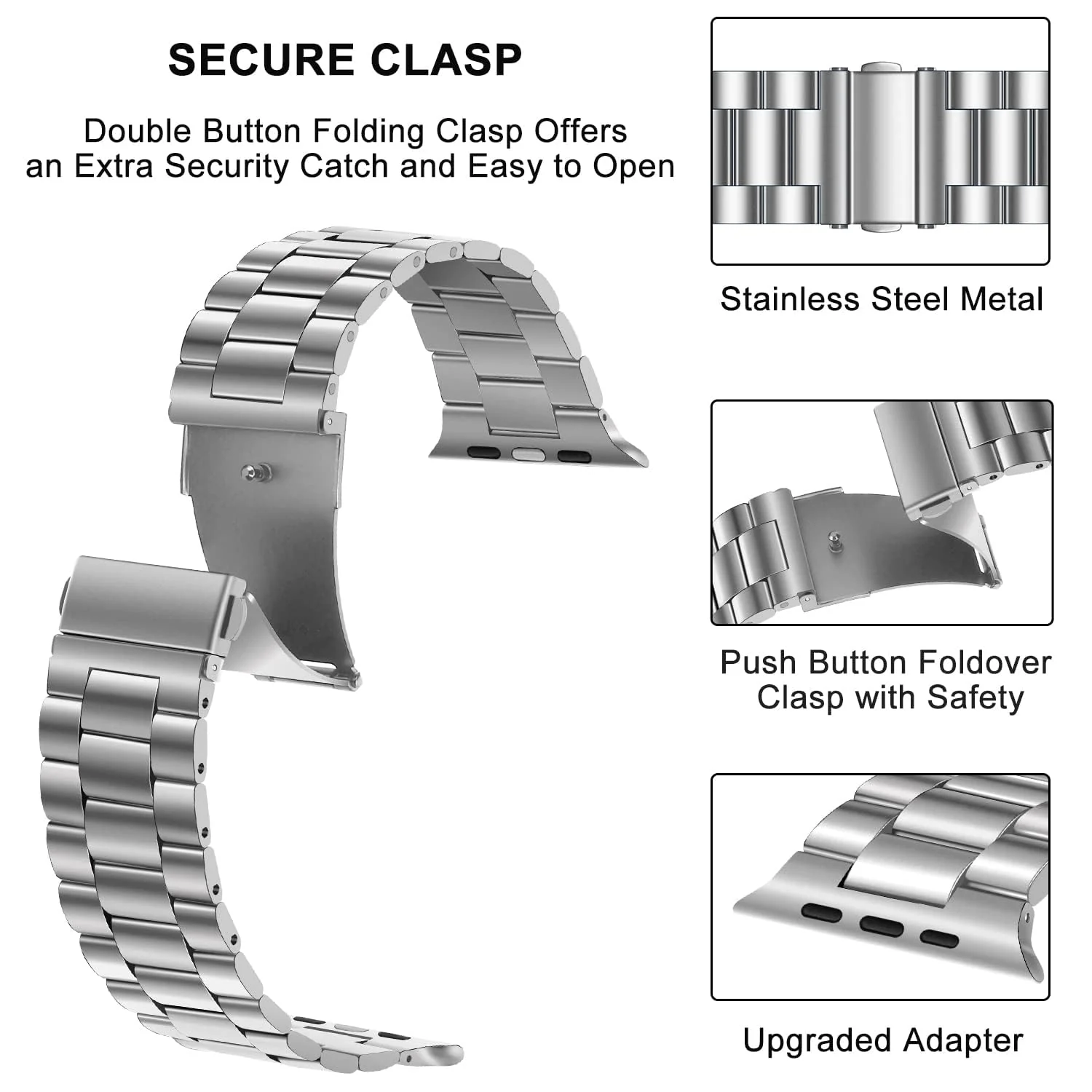 DL3 Mobilak Stainless Steel Band with Case Compatible with Apple Watch Ultra 49mm, Men Woman Business Metal Strap with Protective Bumper Cover for Apple Watch Ultra 2 Ultra 49mm - Silver