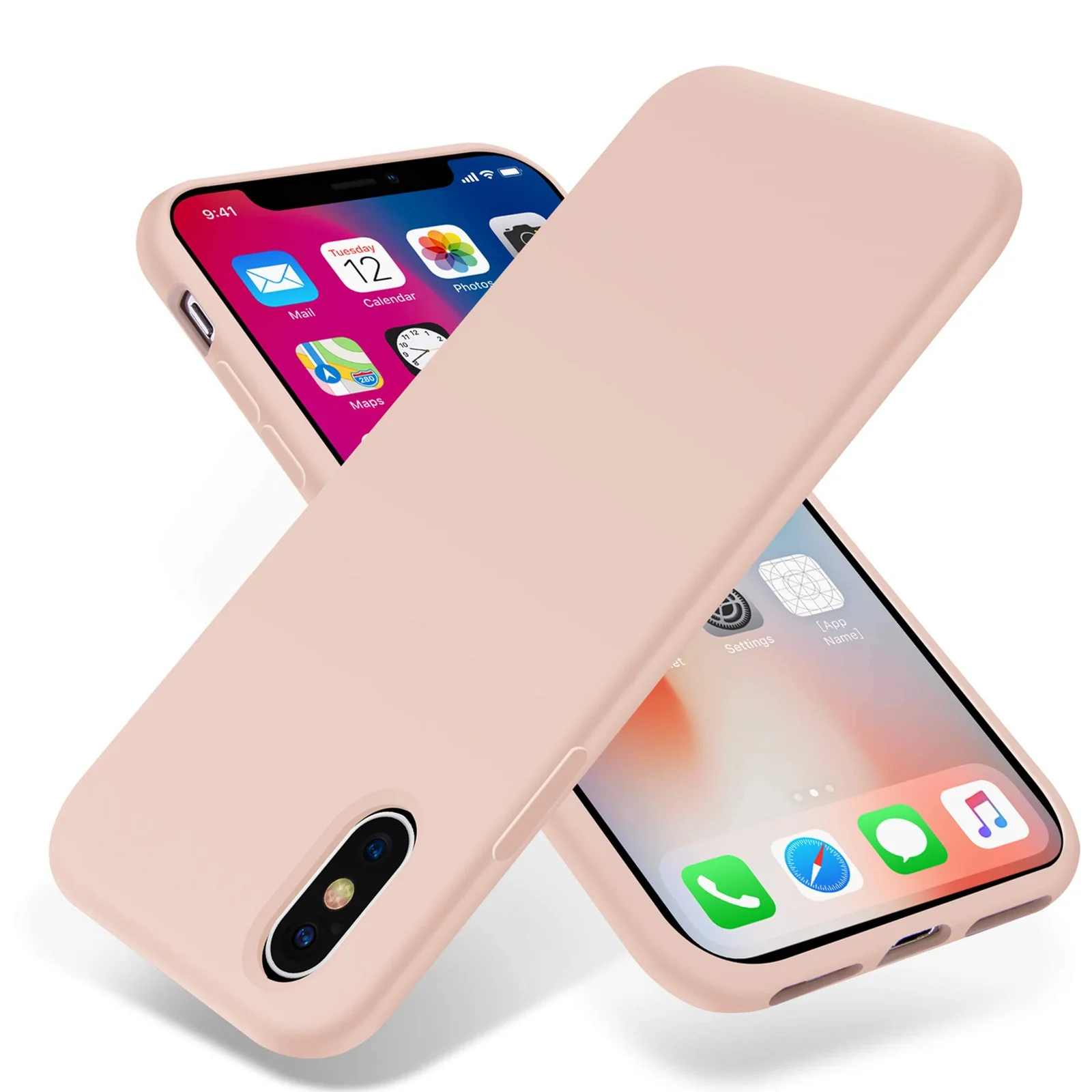 DL3 Mobilak Compatible with iPhone X/iPhone XS Case, Liquid Silicone Case, Full Body Protective Cover, Shockproof, Slim Phone Case, Anti-Scratch Soft Microfiber Lining - Pink Sand