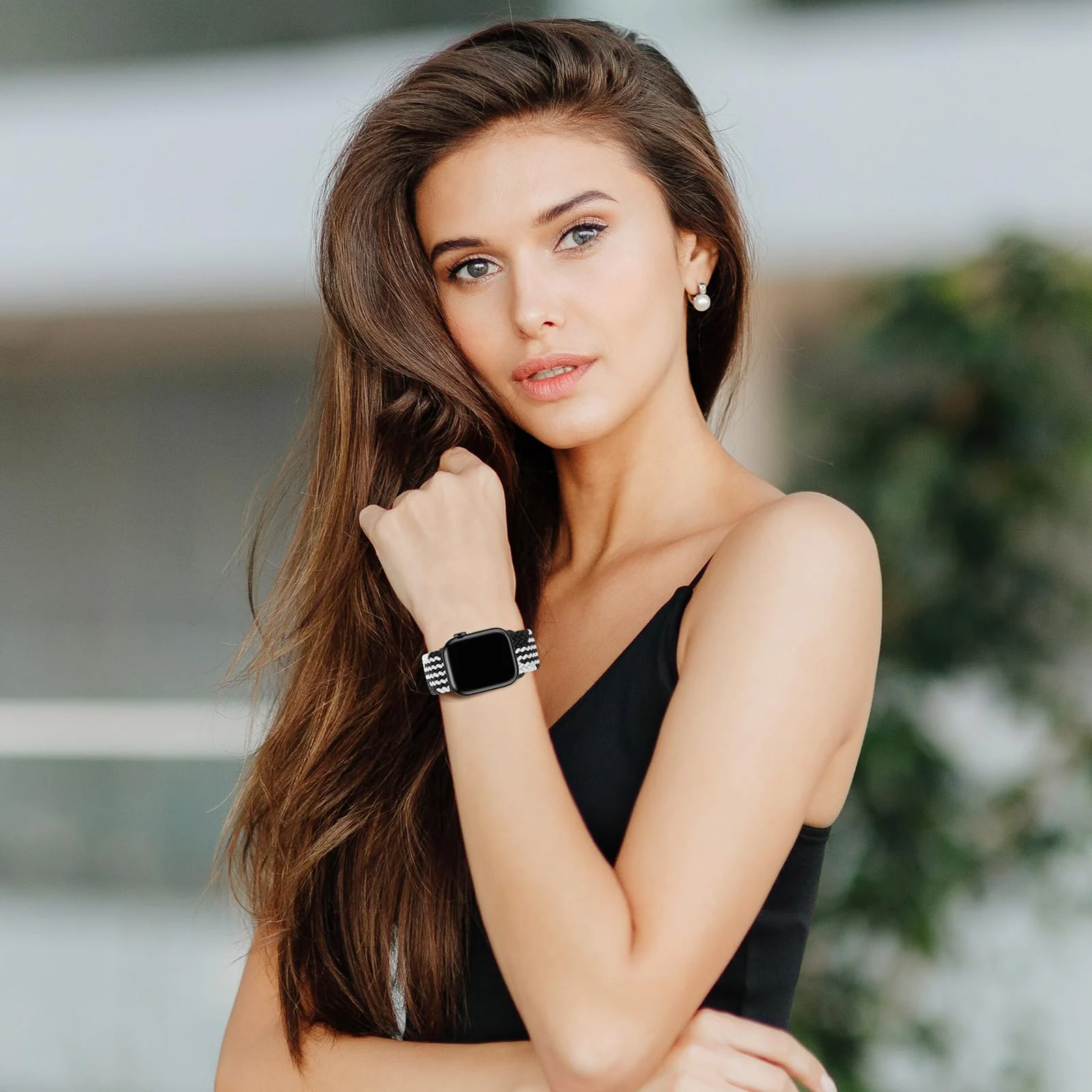 DL3 Mobilak Sport Solo Loop Compatible with Apple Watch Band 42mm 44mm 45mm 46mm 49mm for Women Men, Magnetic Strap Stretchy Braided Wristband for iWatch Series 11 10 9 8 7 6 5 4 3 Ultra 3 2 1 SE SE2 - Black White
