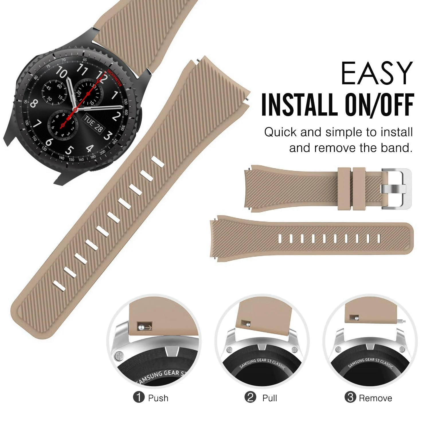 DL3 Mobilak Silicone Sport Band 22MM Xiaomi Redmi Watch 5 Active/5 Lite/Samsung Galaxy Watch 46mm/Watch 3 45mm/Gear S3/Huawei watch (GT6 GT5 GT4 GT3 GT2 GT 46MM)/GT2E/GT5 Pro/GT 6 Pro/Amazfit GTR 3/4 - Khaki