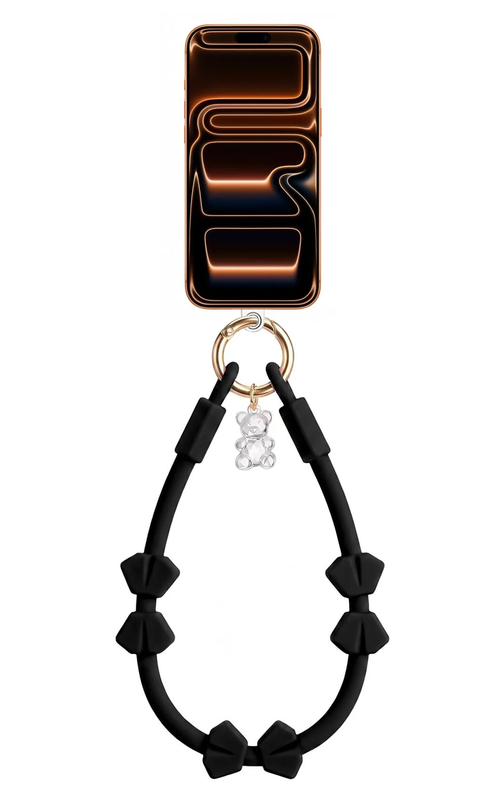 DL3 Mobilak Silicone Crystal Lanyard, 30cm Phone Wrist Strap Lanyard Keychain Office Wrist Strap with Clasp and Bear for Women Phone ID Card, Keys Strap - A-Black