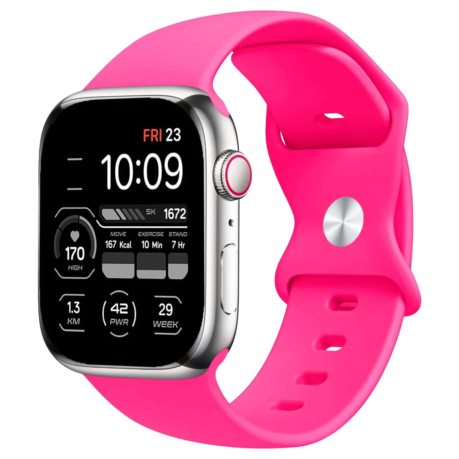 DL3 Mobilak Bands Compatible with Apple Watch Ultra 49mm 45mm 44mm 42mm 41mm 40mm 38mm, Replacement Soft Silicone Strap for iWatch Ultra 2 Series 9/8/7/6/5/4/3/2/1 SE (Hot, 42MM/44MM/45MM/49MM) - Hot Pink