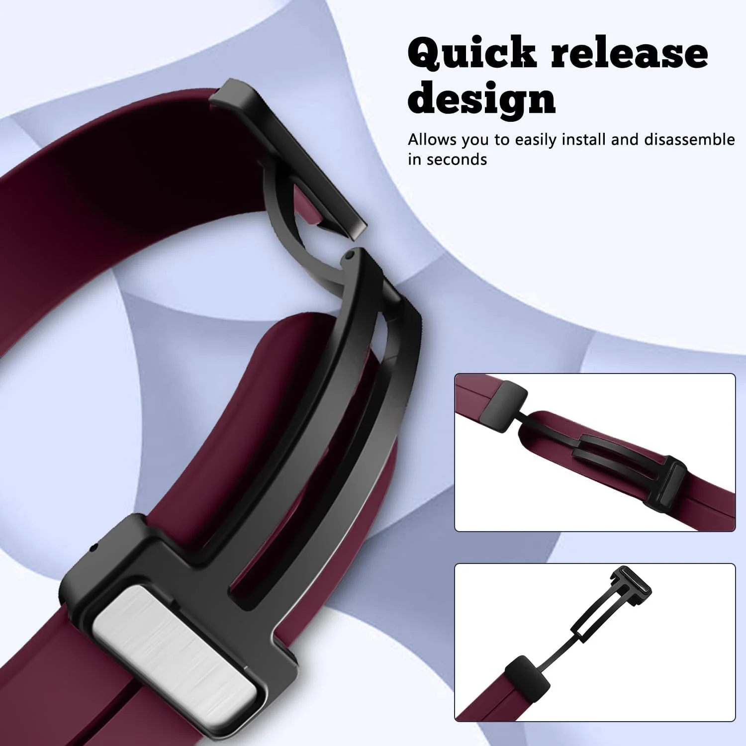 DL3 Mobilak Silicone Strap Compatible with Huawei Watch Fit 3/Watch Fit 4 Pro/Fit 4 Magnetic Metal Stainless Buckle Sport Silicone Strap, Band Quick Release Soft Replacment Wristband - Wine Red