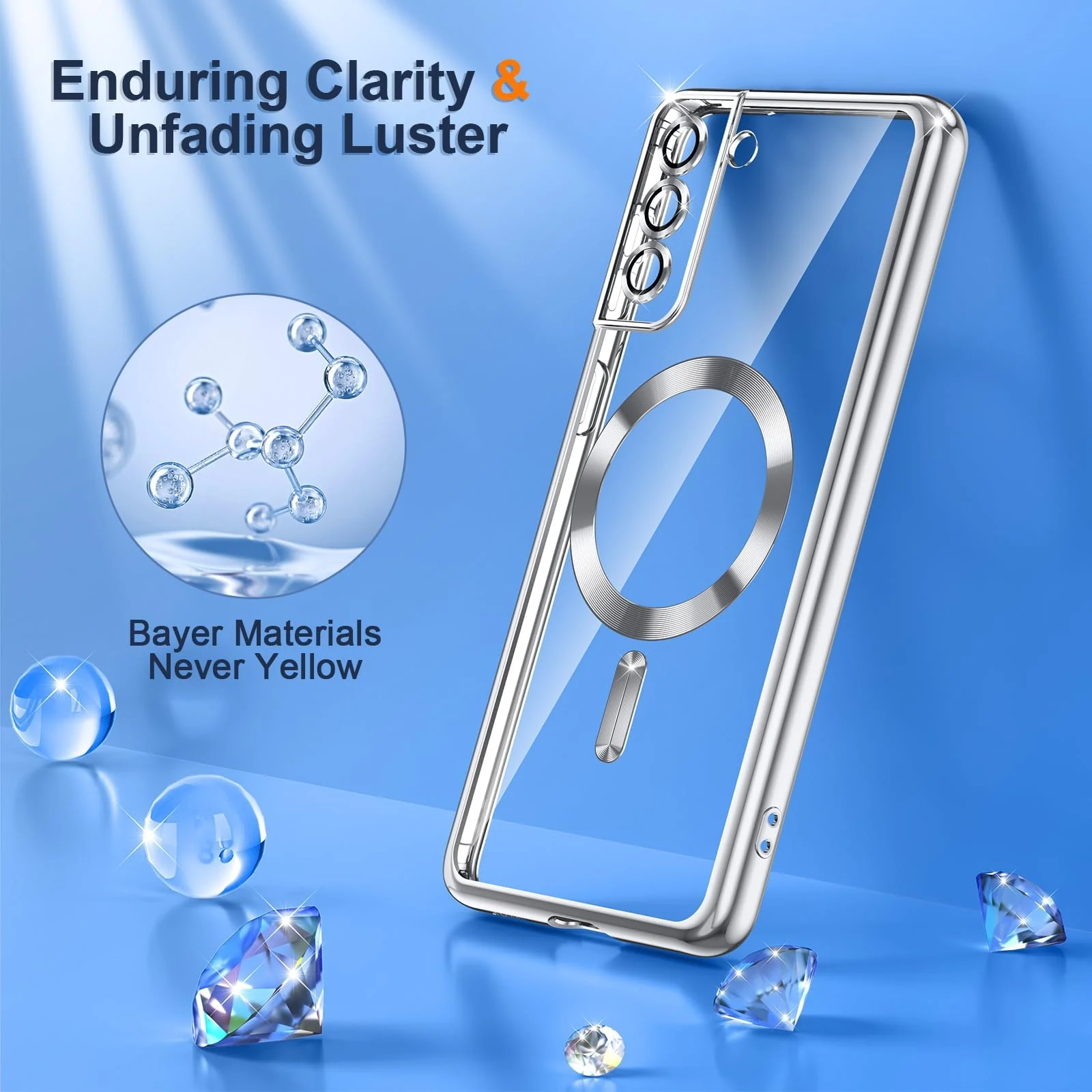 DL3 Mobilak Clear MagSafe-Compatible TPU Case and Camera Lens Protector for Samsung Galaxy S22 Plus - Silver