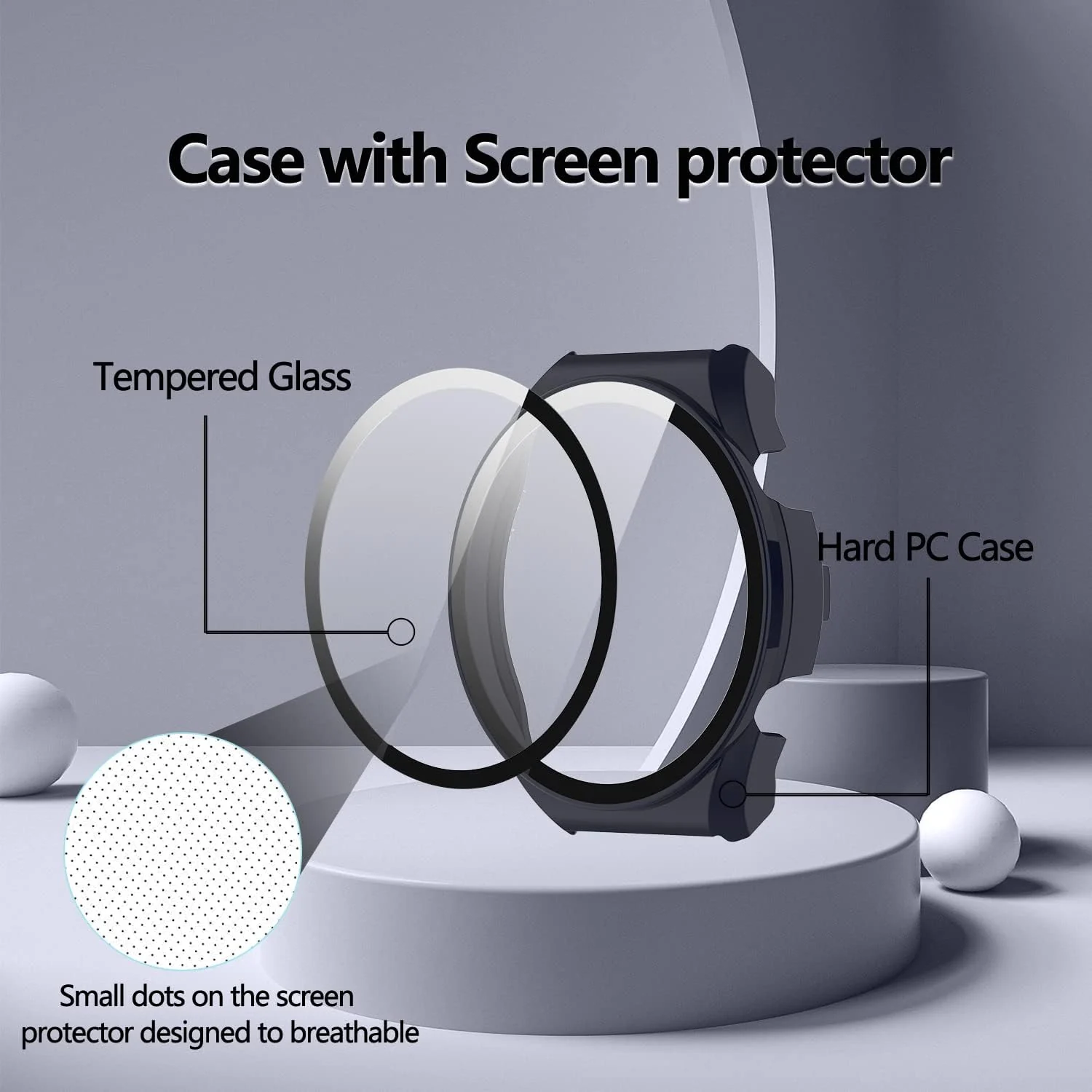 DL3 Mobilak Case with Screen Protector for Xiaomi Watch S1, Bumper Full Coverage Hard PC Overall Protective Cover, Built-in Tempered Glass Film High Sensitivity For Xiaomi Watch S1 - Blue