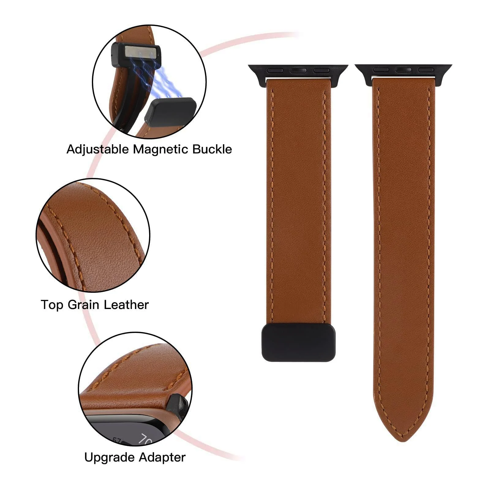 DL3 Mobilak Leather Bands Compatible with Apple Watch Band 49mm 45mm 44mm 42mm, Leather Magnetic Buckle Design Strap For iWatch Ultra Ultra 2 SE Series 9 8 7 6 5 4 3 2 1 Wristband For Men Women - Black