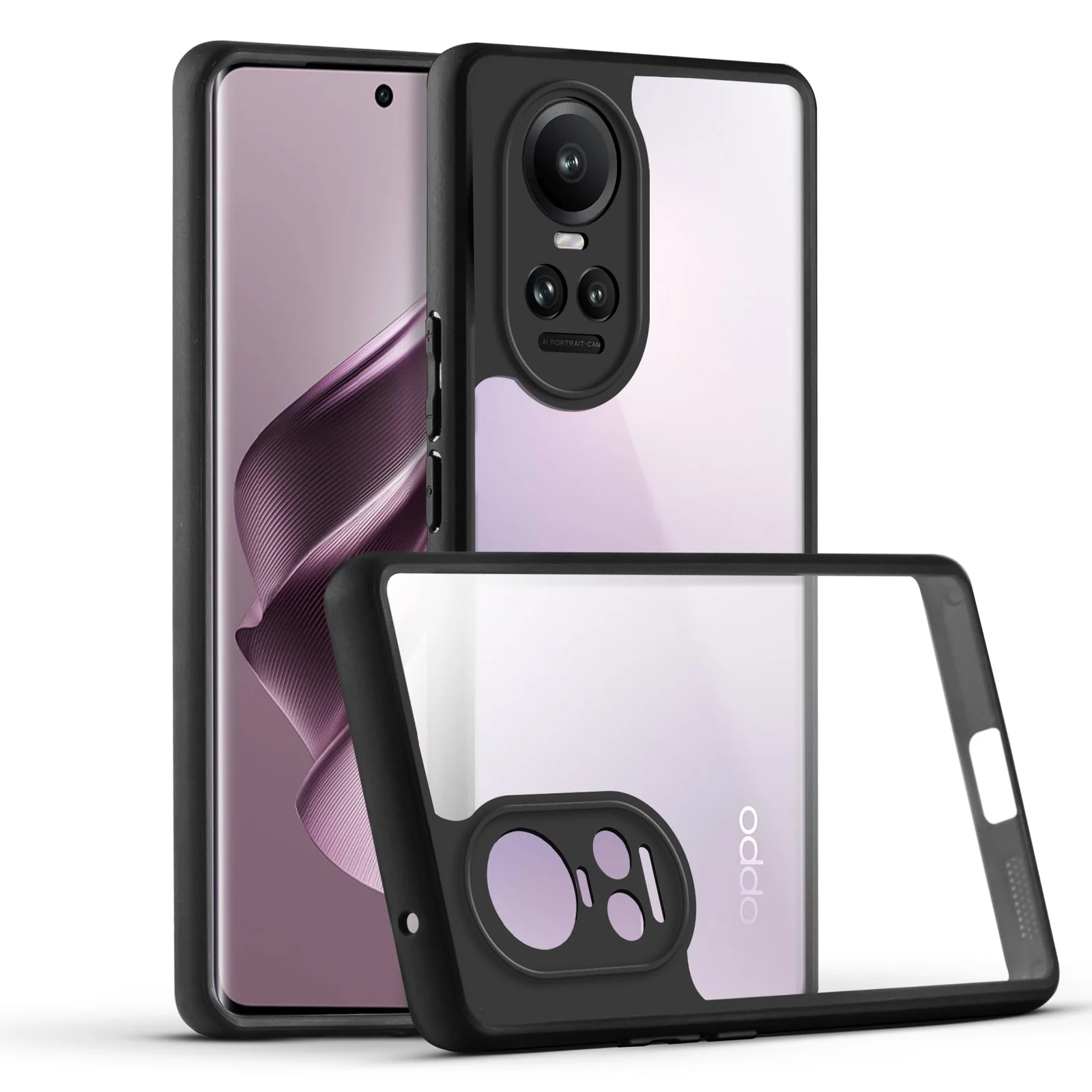 DL3 Mobilak Compatible with OPPO Reno 10 / Reno10 Pro 5G Case Transparent, Military-Grade Shockproof Anti-Yellowing, Slim Protective Phone Case Full Bumper Cover - Black