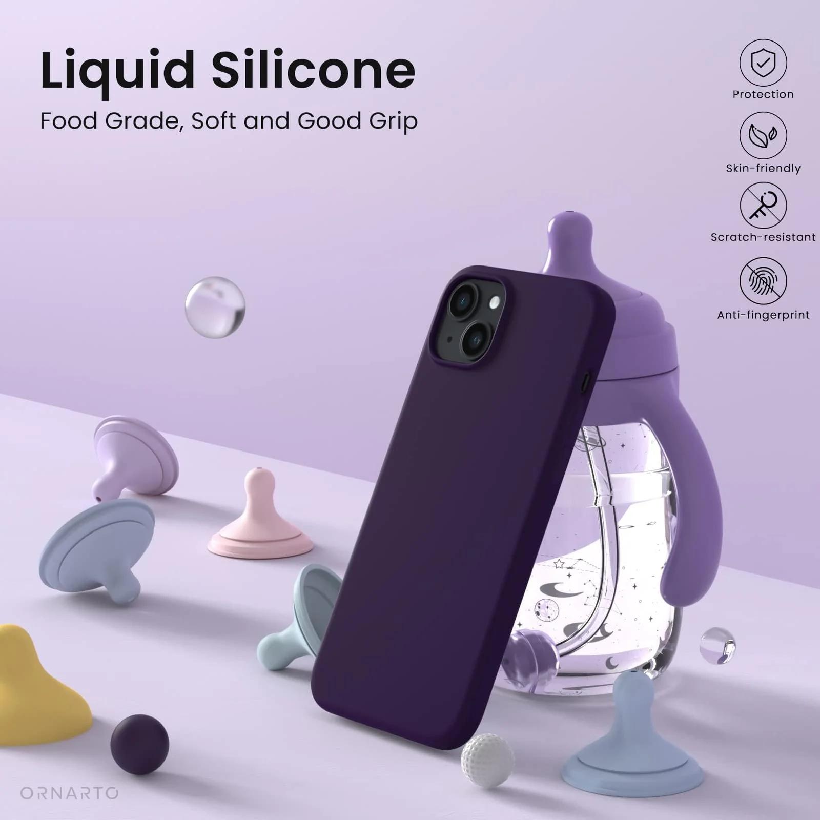 "DL3 Mobilak Liquid Silicone Protective Case for 𝐢𝐏𝐡𝐨𝐧𝐞 𝟏𝟓 𝐏𝐥𝐮𝐬, 𝐢𝐏𝐡𝐨𝐧𝐞 𝟏𝟒 𝐏𝐥𝐮𝐬 "" with Camera Protection and Microfiber Lining - Elderberry"