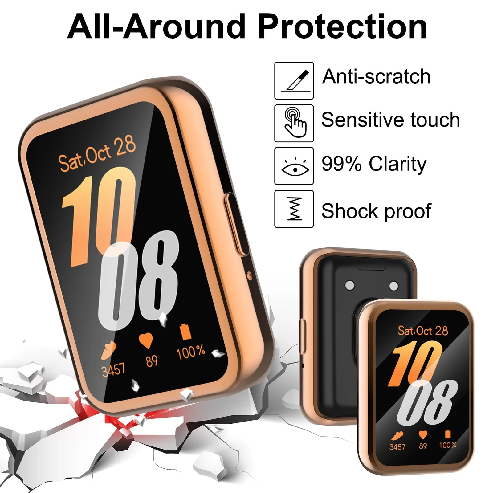 DL3 Mobilak Case Compatible with Samsung Galaxy Fit 3 Case All-Around with Built-in Screen Protector Watch Soft TPU Shockproof Cover Slim Guard Thin Bumper Shell Protector - Rose Gold