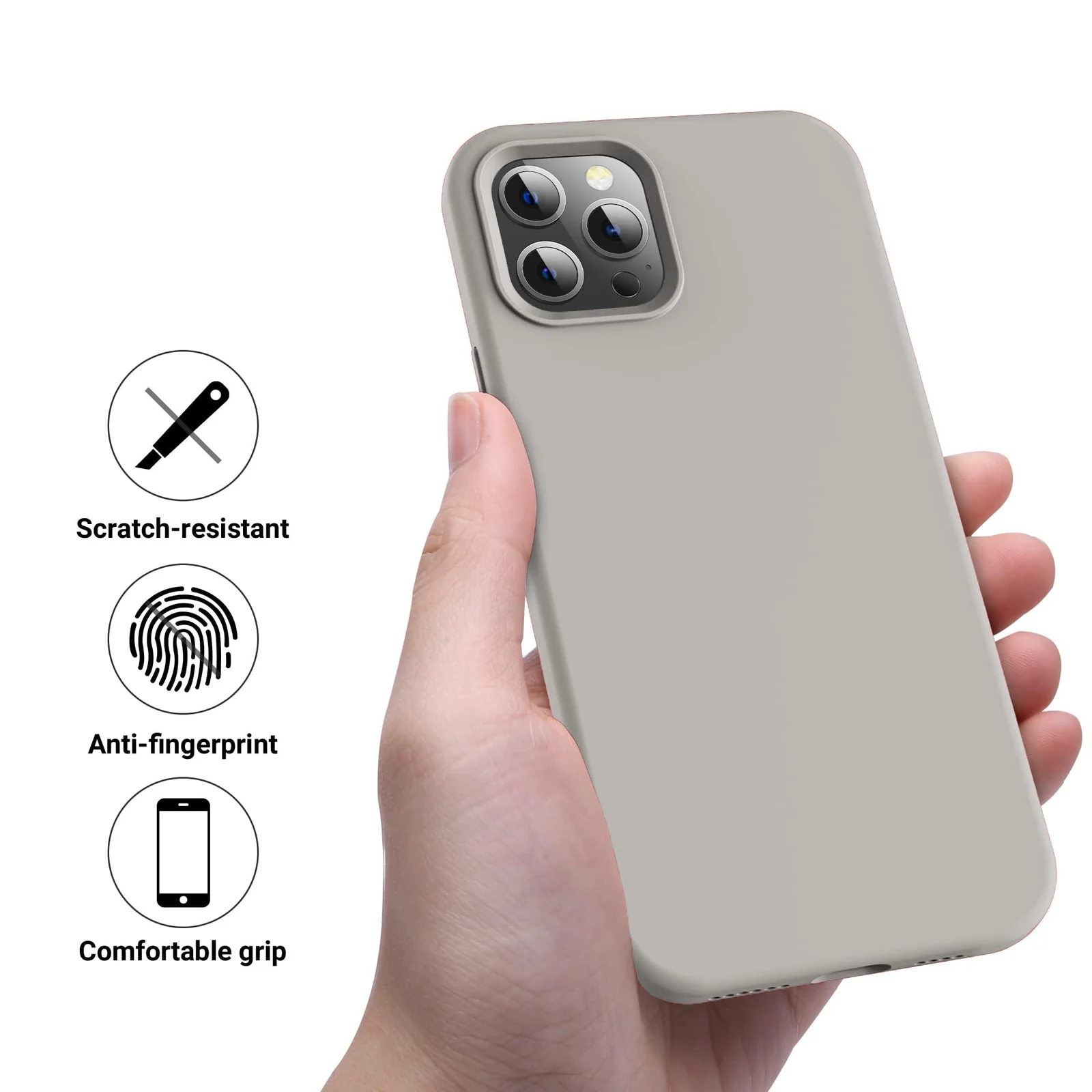 DL3 Mobilak Liquid Silicone Case for iPhone 16 Pro Max 6.9-inch, Supports wireless charging, Shock-absorbing protection, Scratch-resistant surface - Light Gray